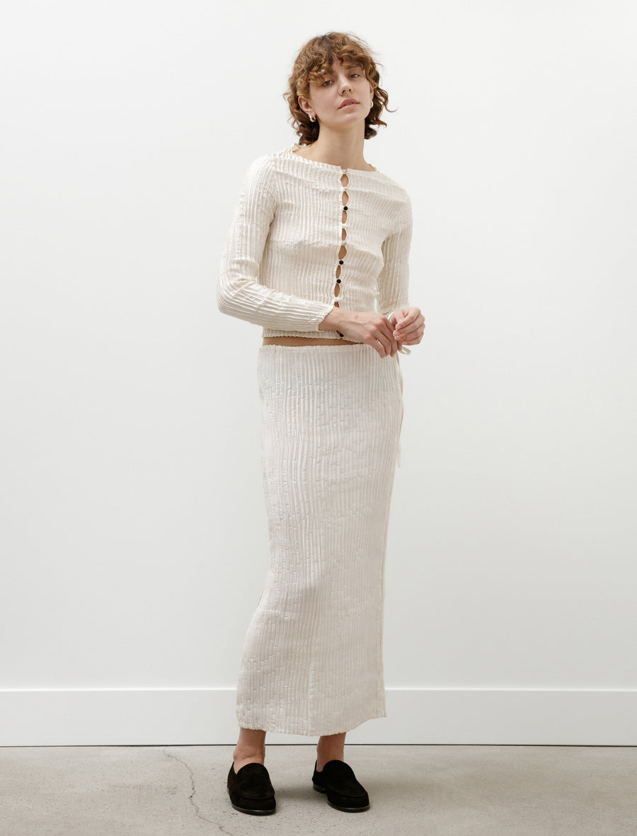 Plissé Satin Silk Long Skirt Off White - Image 1