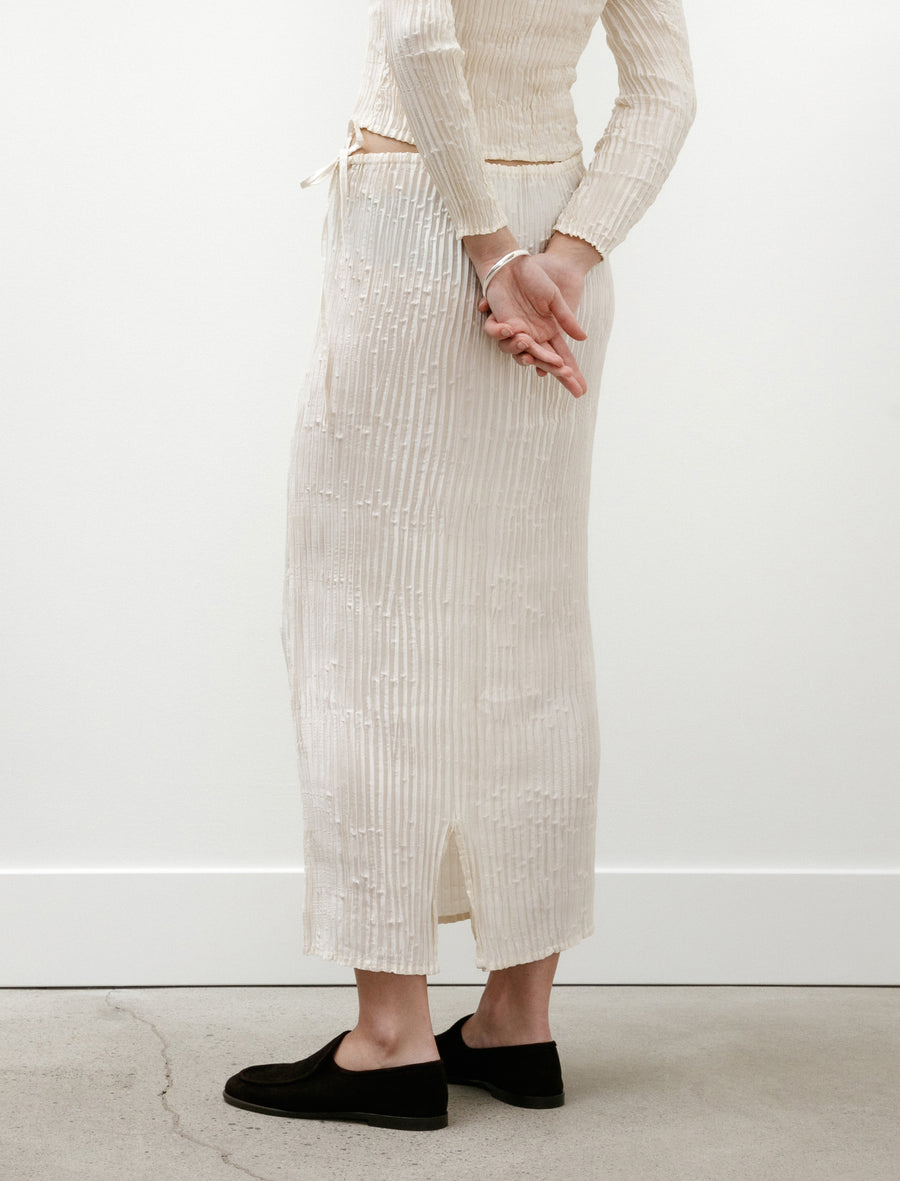Plissé Satin Silk Long Skirt Off White - Image 6