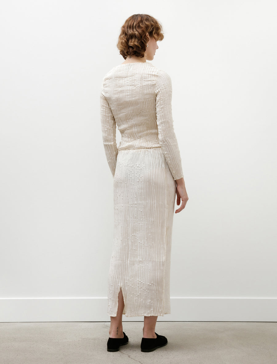 Plissé Satin Silk Long Skirt Off White - Image 5