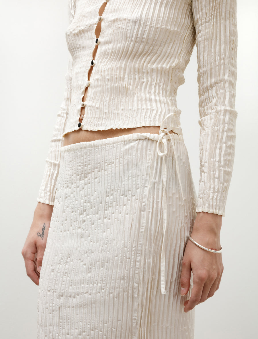 Plissé Satin Silk Long Skirt Off White - Image 7