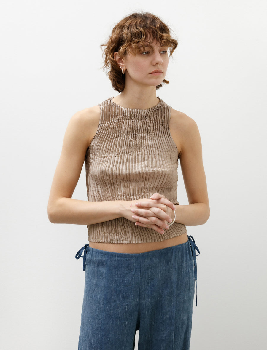 Plissé Satin Silk Tank Top Stone - Image 1