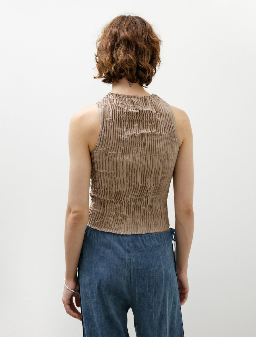 Plissé Satin Silk Tank Top Stone - Image 4