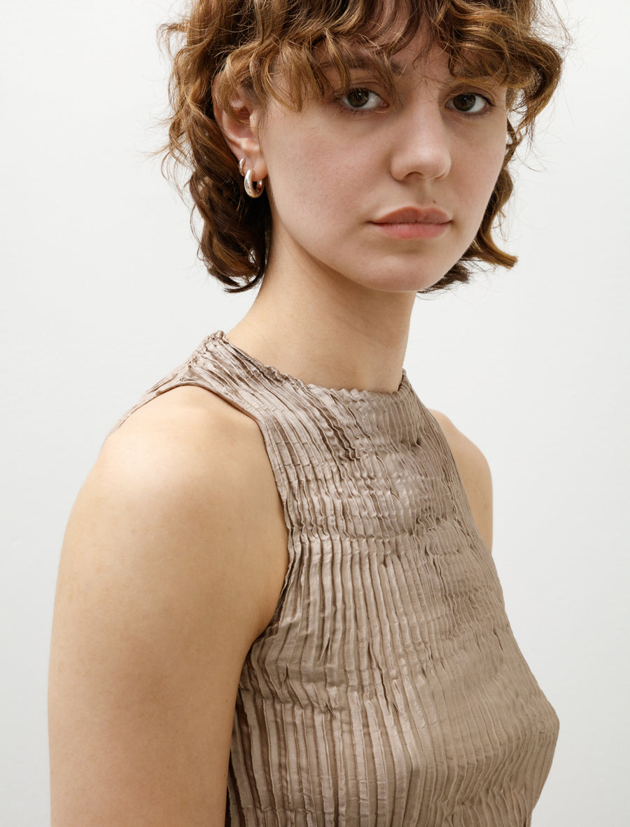 Plissé Satin Silk Tank Top Stone - Image 2