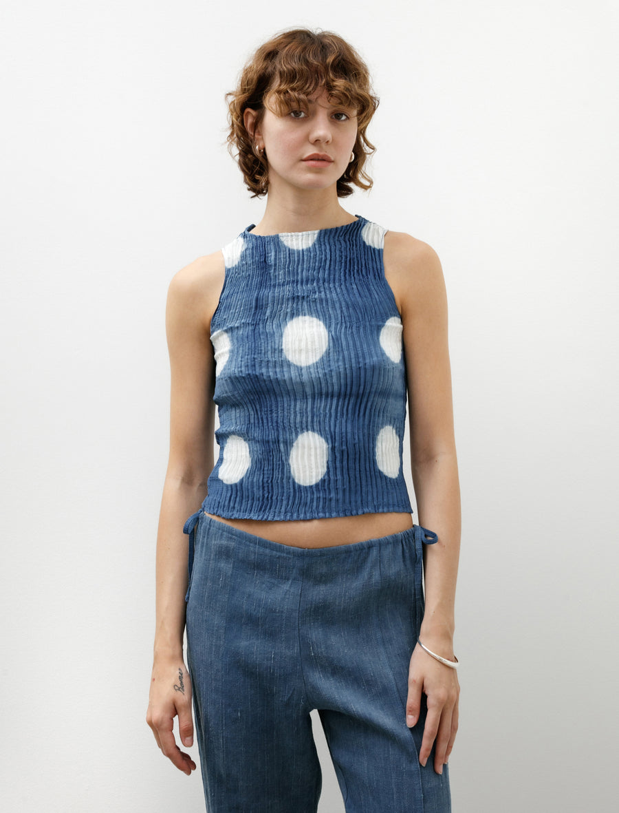 Plissé Satin Itajime Tank Top Indigo - Image 1