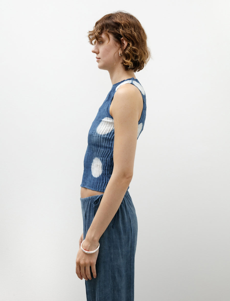 Plissé Satin Itajime Tank Top Indigo - Image 3