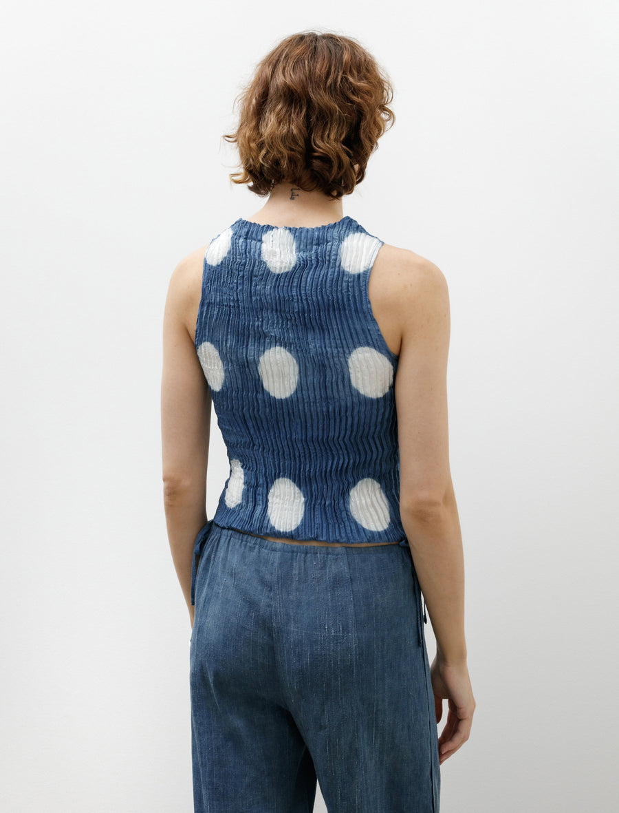 Plissé Satin Itajime Tank Top Indigo - Image 4
