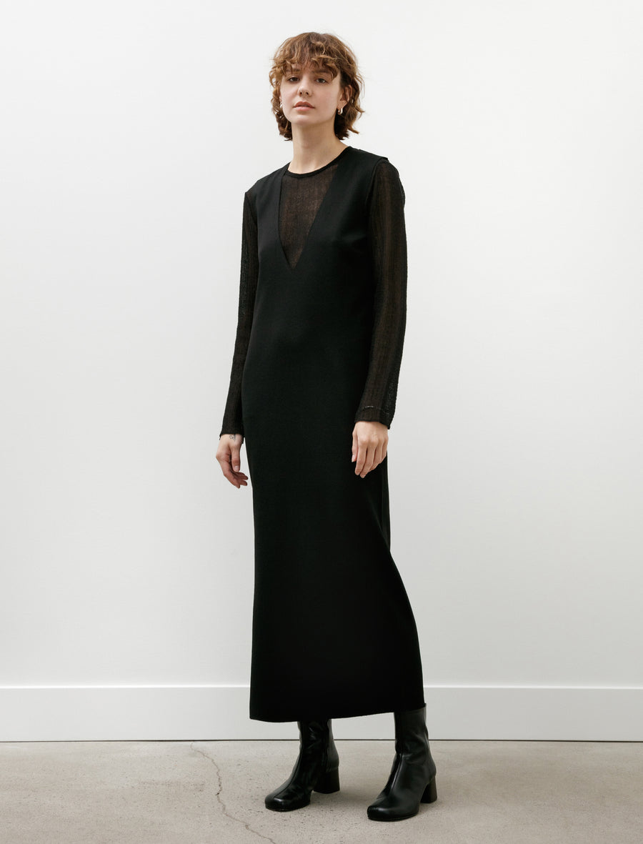 No. 61 Heavy Wool V-Neck Dress Black - Image 1