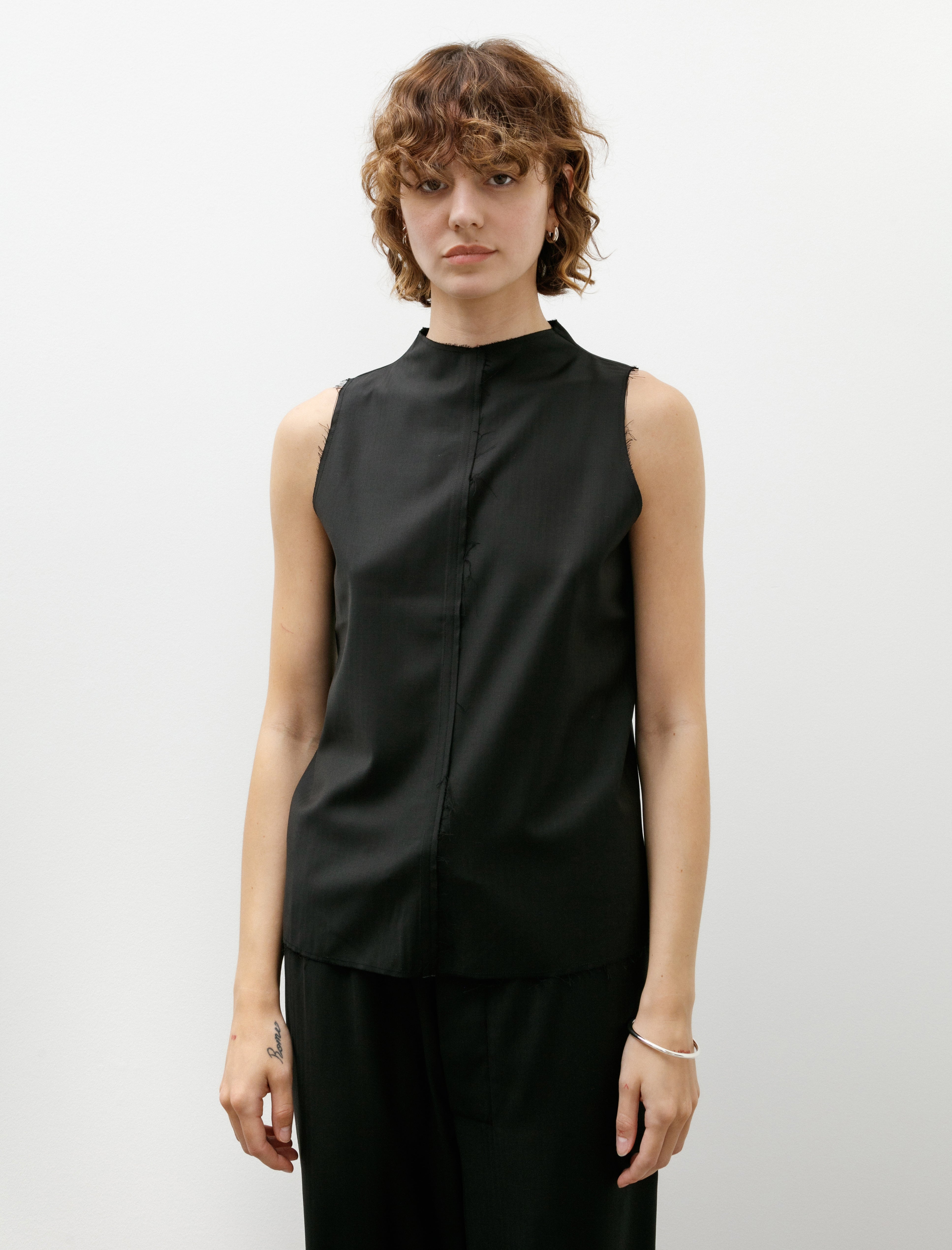 Gabriela Coll Garments No. 322 Fine Wool Center Seams Top Black Herringbone