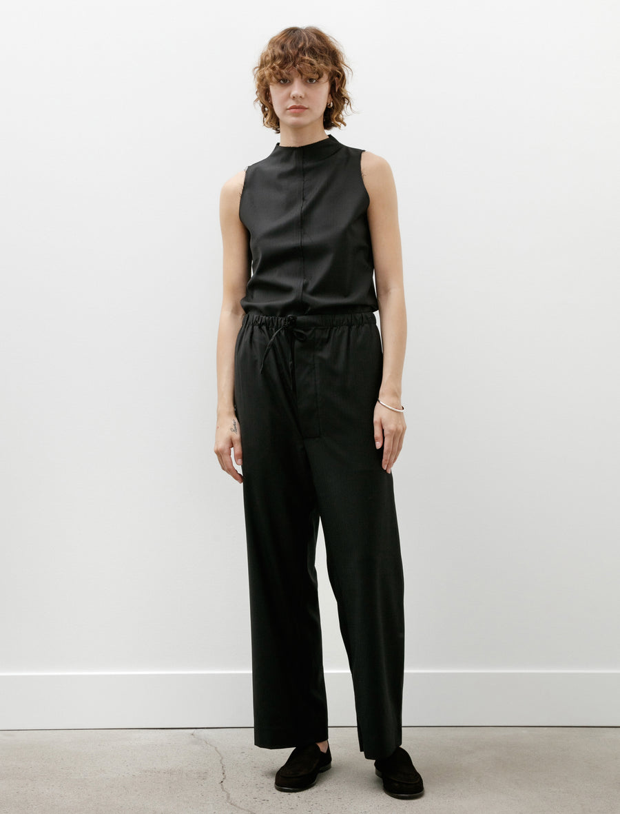 No. 288 Fine Wool Drawstring Trousers Black Herringbone - Image 1