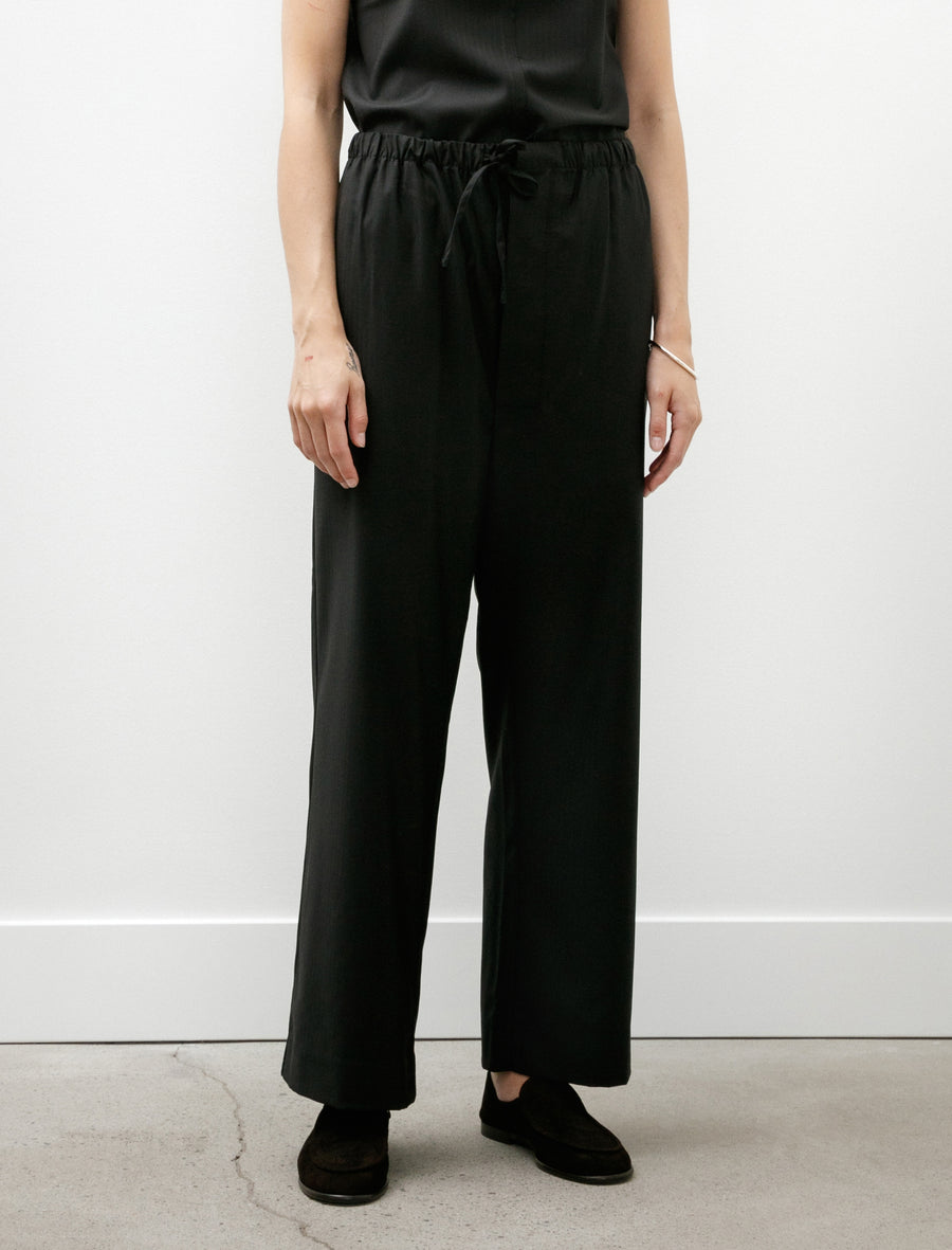 No. 288 Fine Wool Drawstring Trousers Black Herringbone - Image 2
