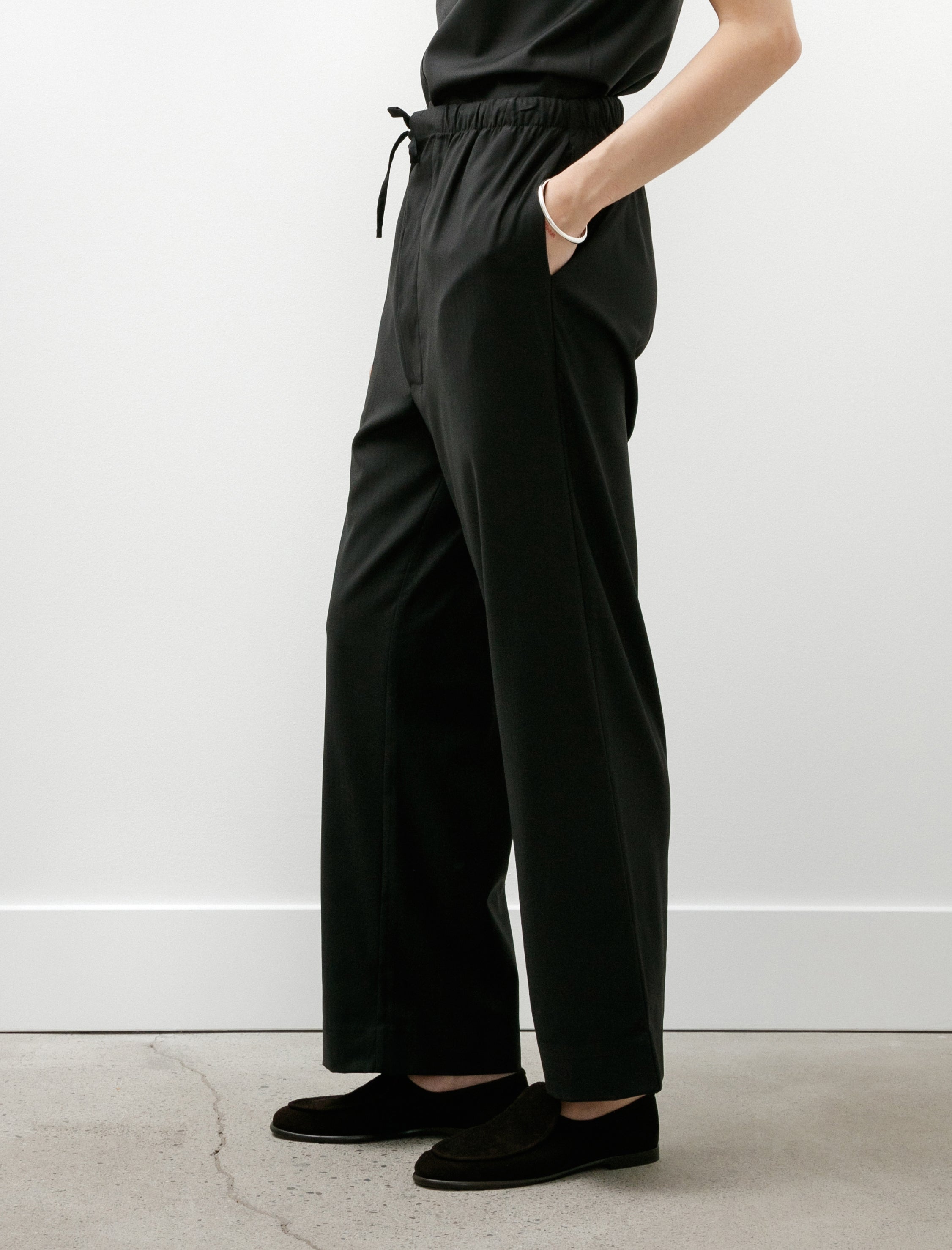 Gabriela Coll Garments No. 288 Fine Wool Drawstring Trousers Black Herringbone