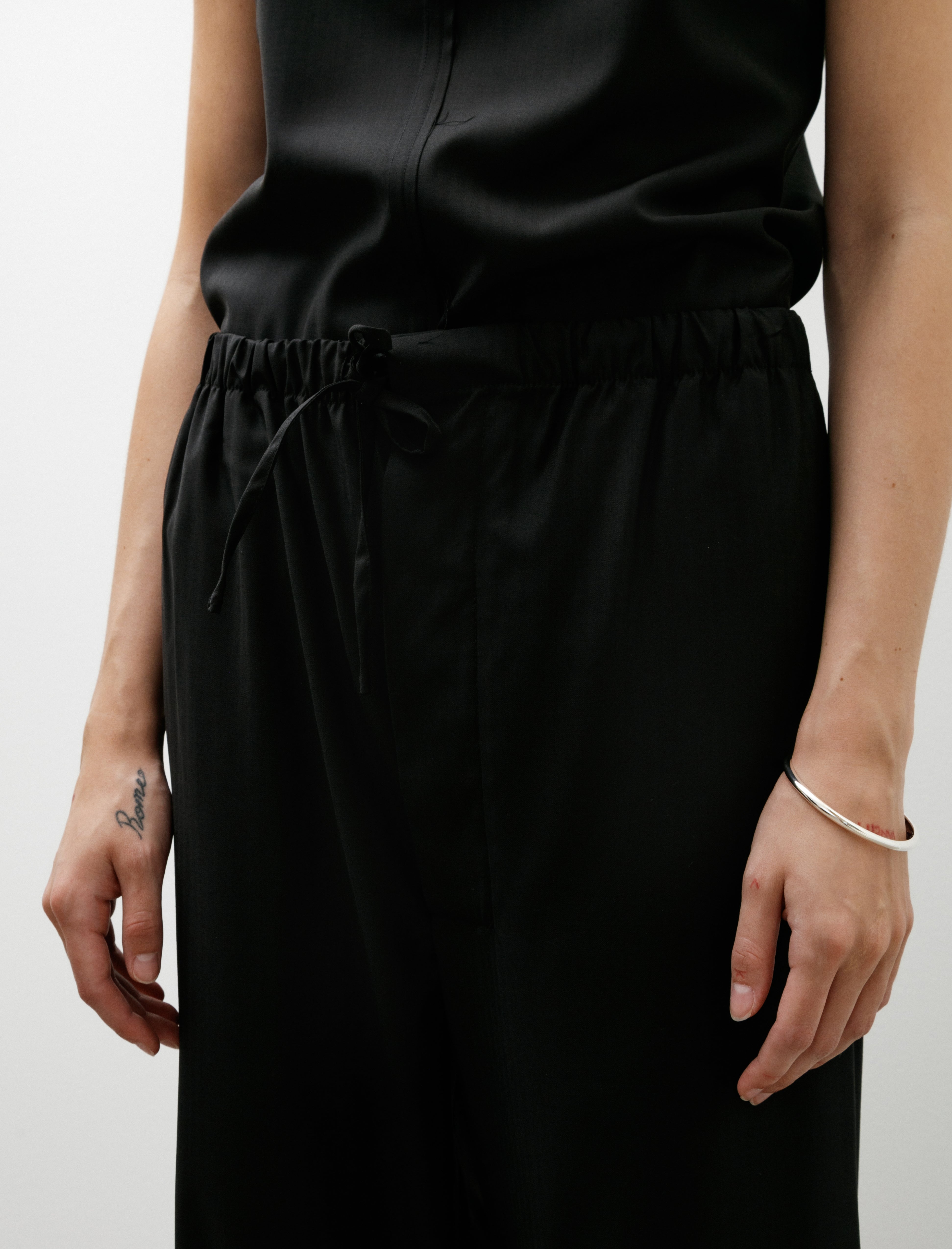 Gabriela Coll Garments No. 288 Fine Wool Drawstring Trousers Black Herringbone