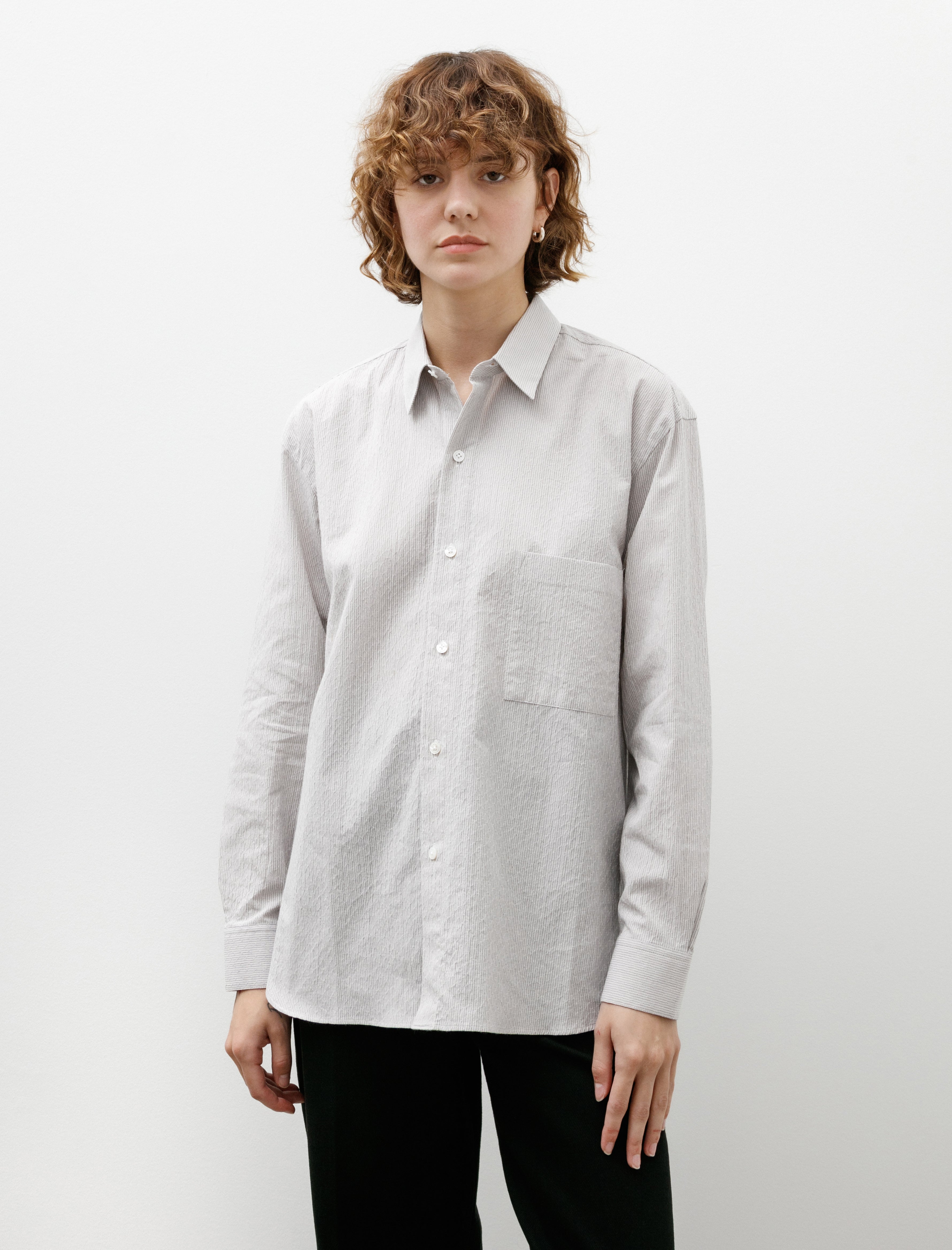 Cristaseya Handmade Classic Collar Shirt Cream with Blue Checks
