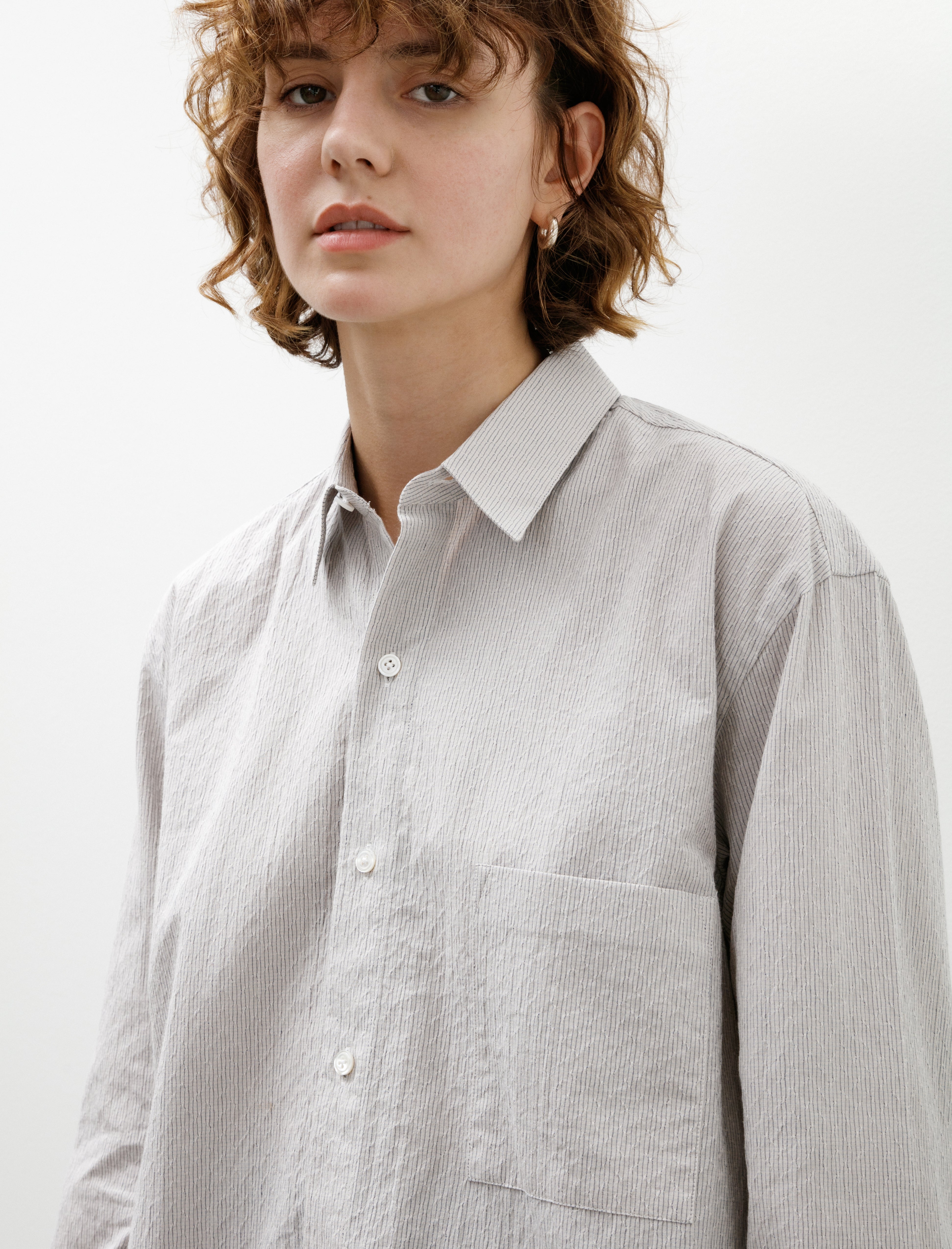 Cristaseya Handmade Classic Collar Shirt Cream with Blue Checks