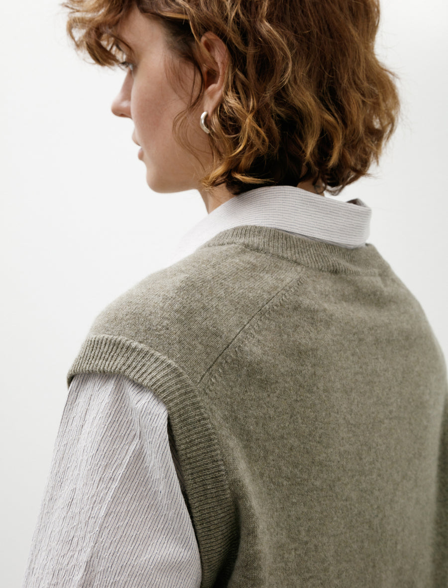 Oversized V Neck Flannel Gilet Light Khaki - Image 2