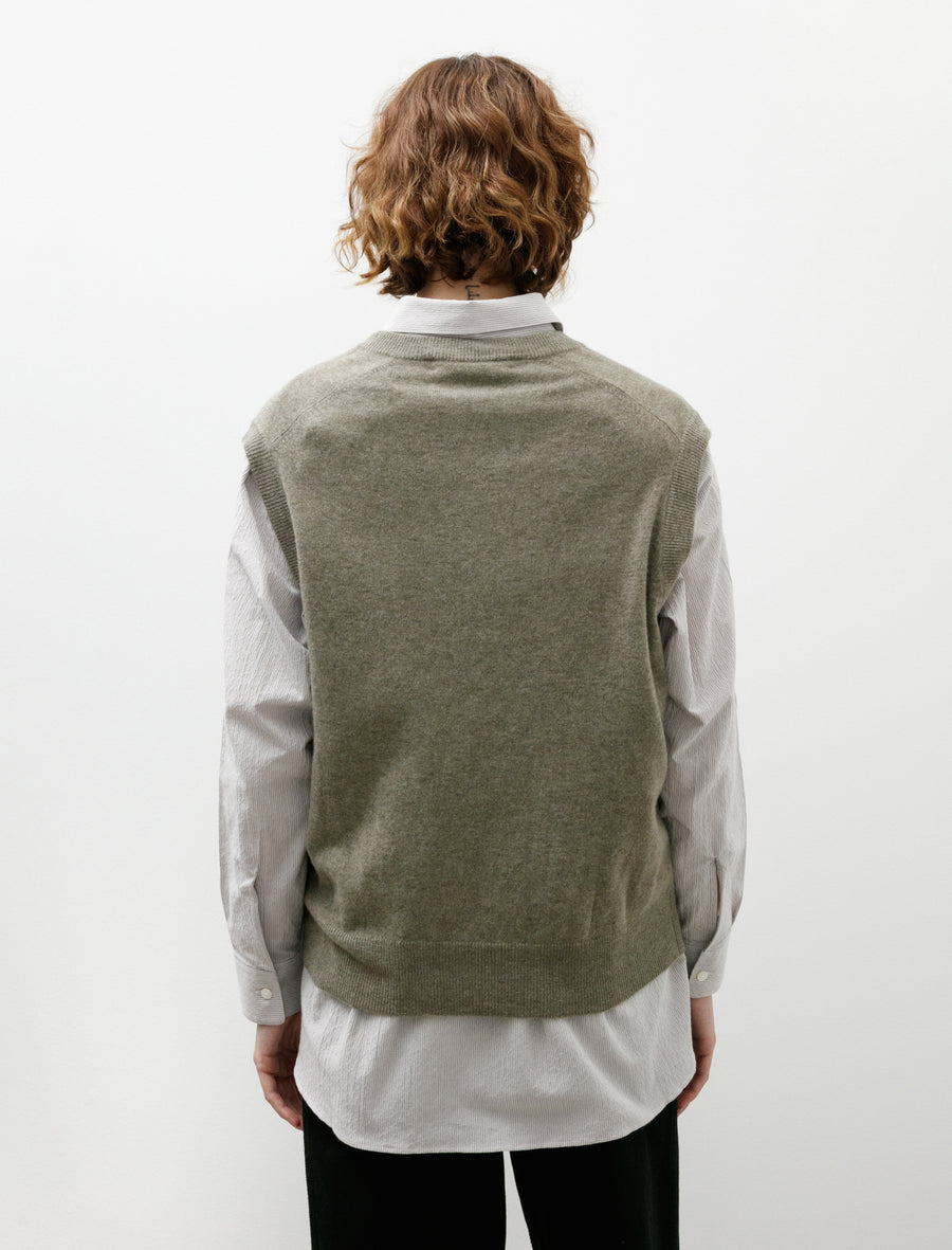 Oversized V Neck Flannel Gilet Light Khaki - Image 4