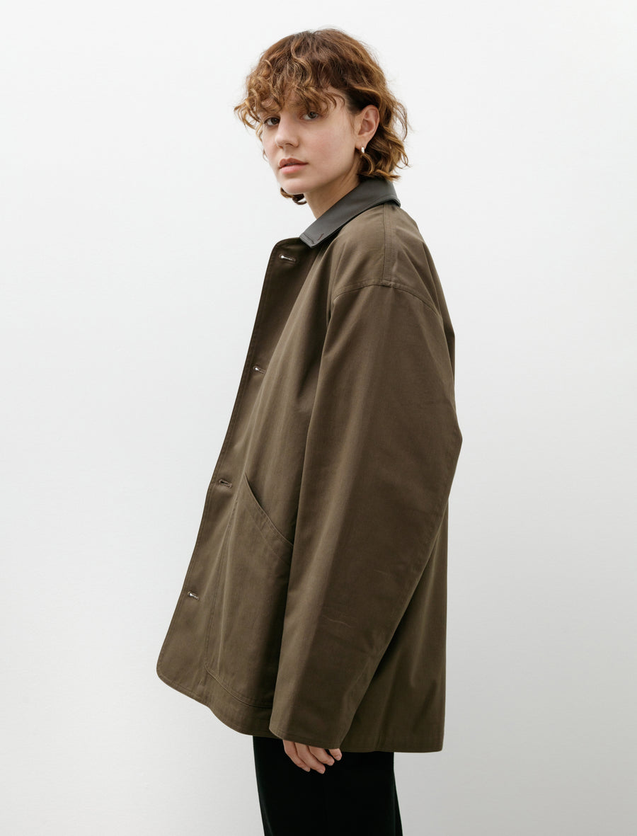 Oversized Blouson with Leather Collar Khaki - Image 2