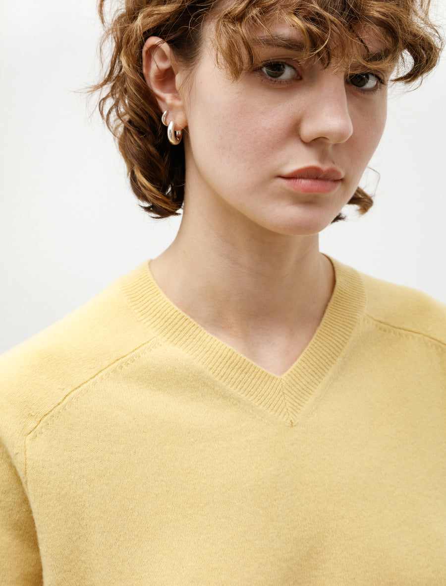 Oversized V Neck Cashmere Sweater Light Yellow - Image 2