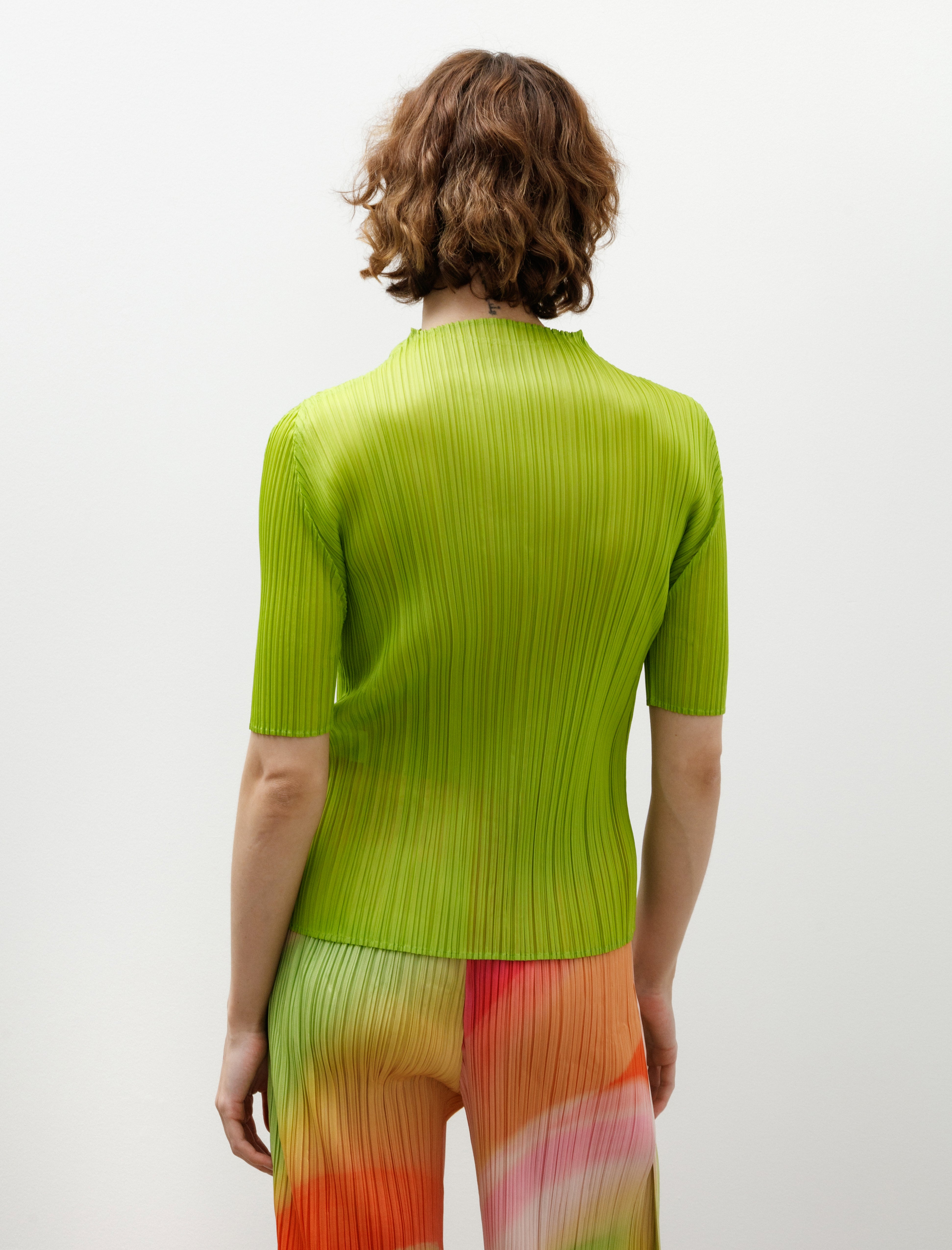 Pleats Please by Issey Miyake Lucid Pleats Mockneck Yellow Green