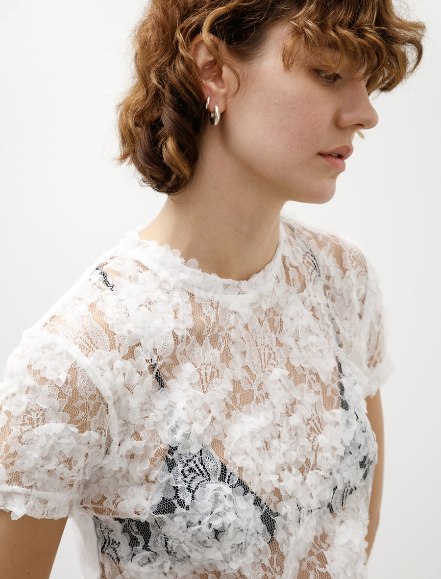 Fitted Lace T-Shirt White - Image 2