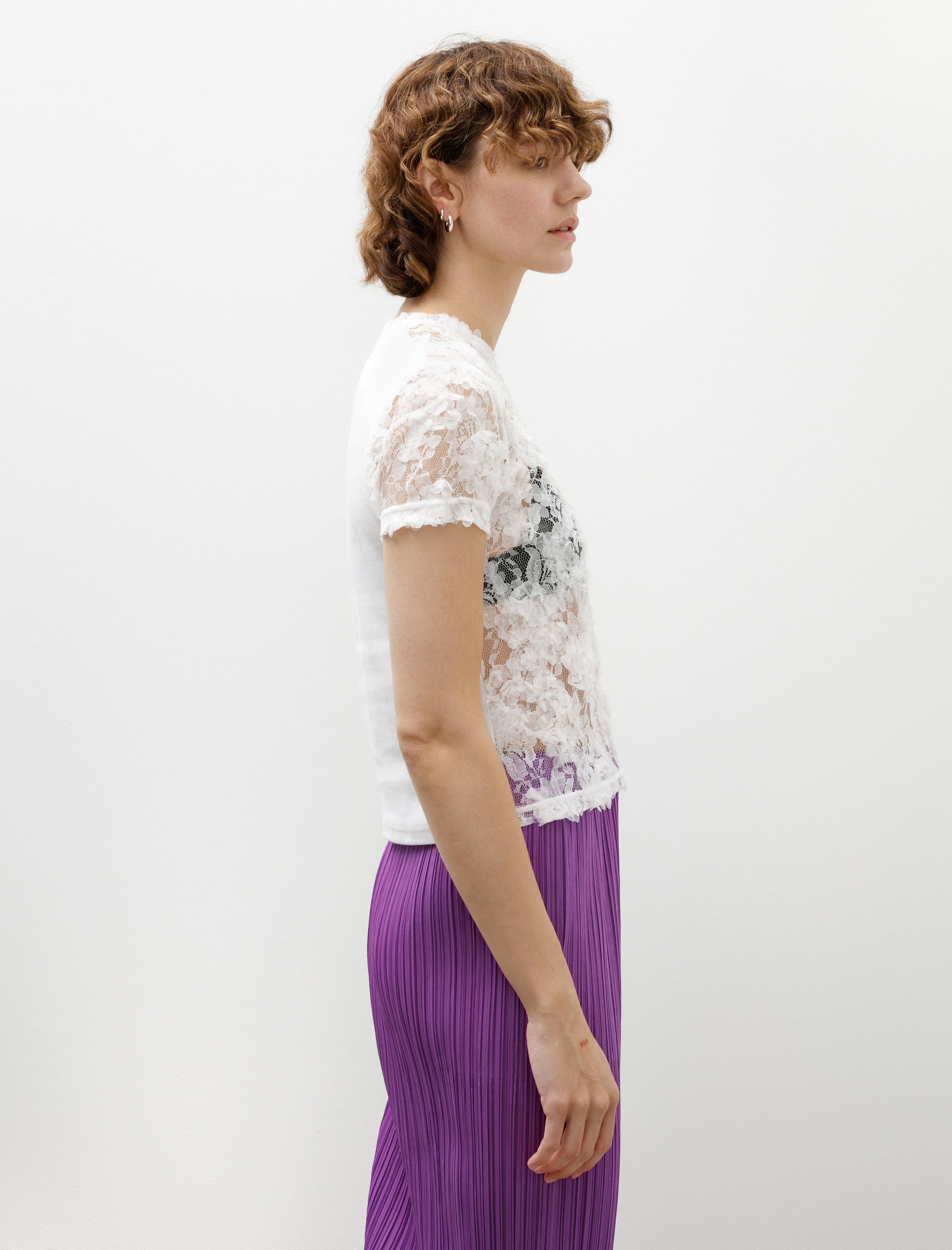 Kanako Sakai Fitted Lace T-Shirt White