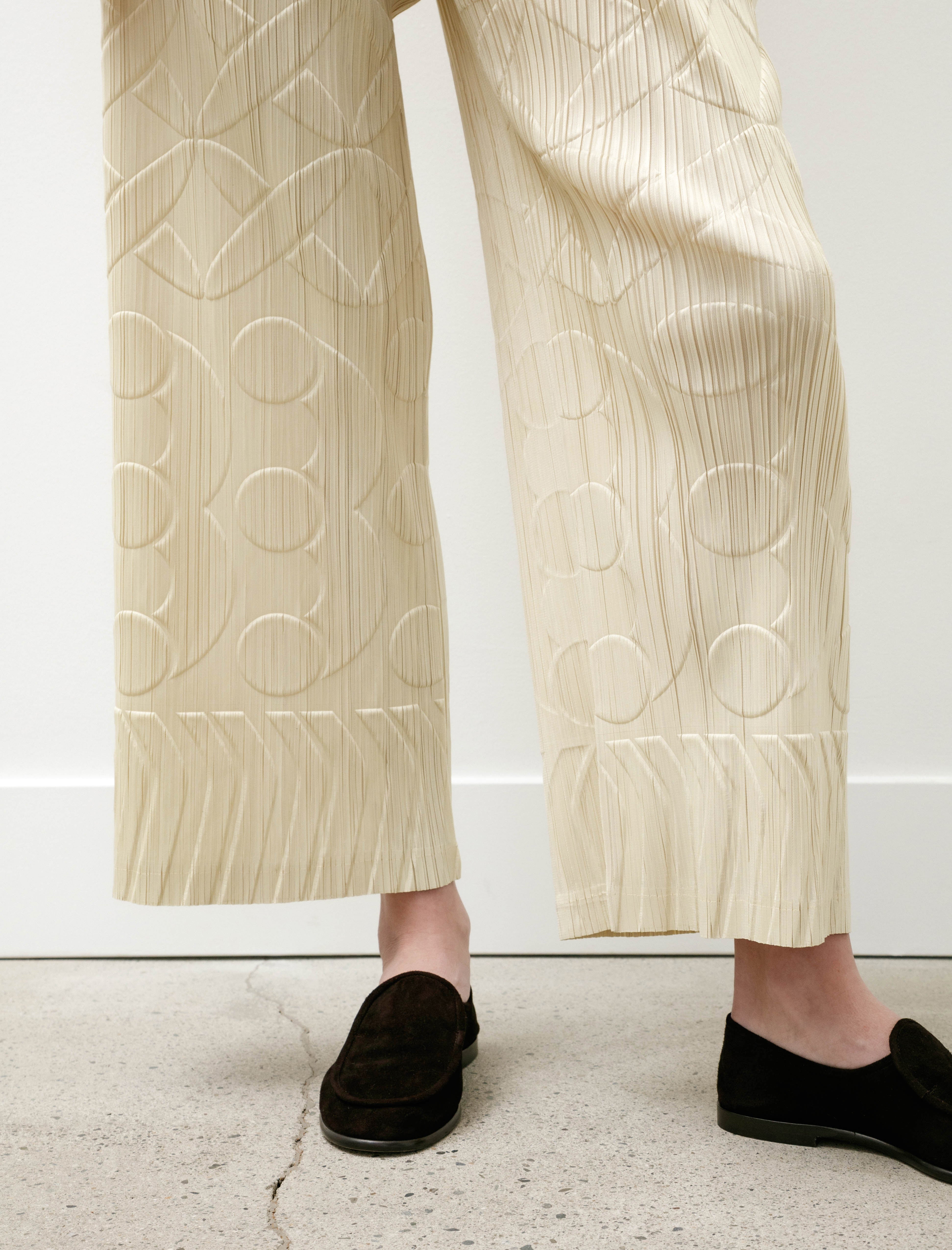 Pleats Please by Issey Miyake Tune Embossed Pants Ivory