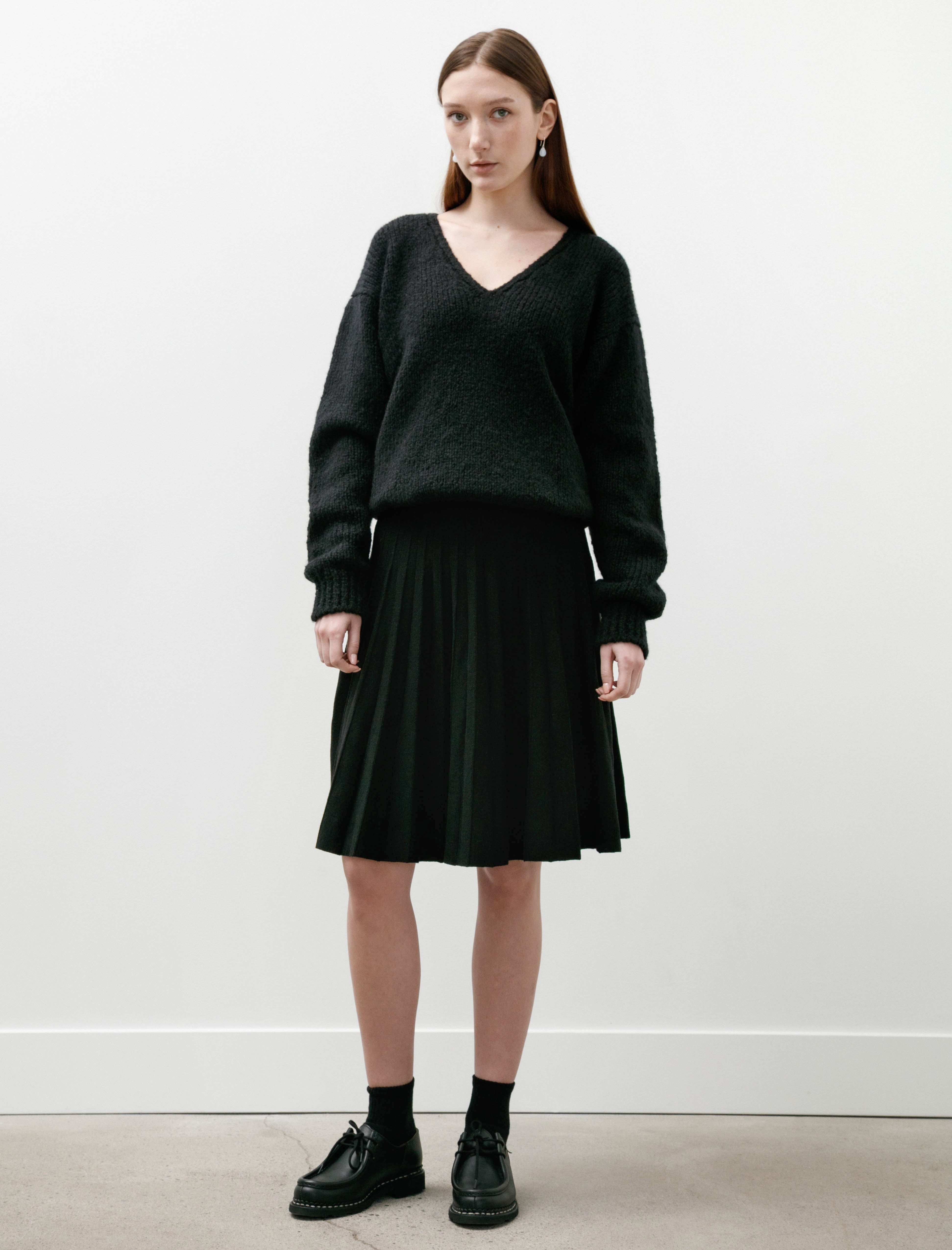 Margaret Howell Knitted Pleat Skirt Merino Wool Black