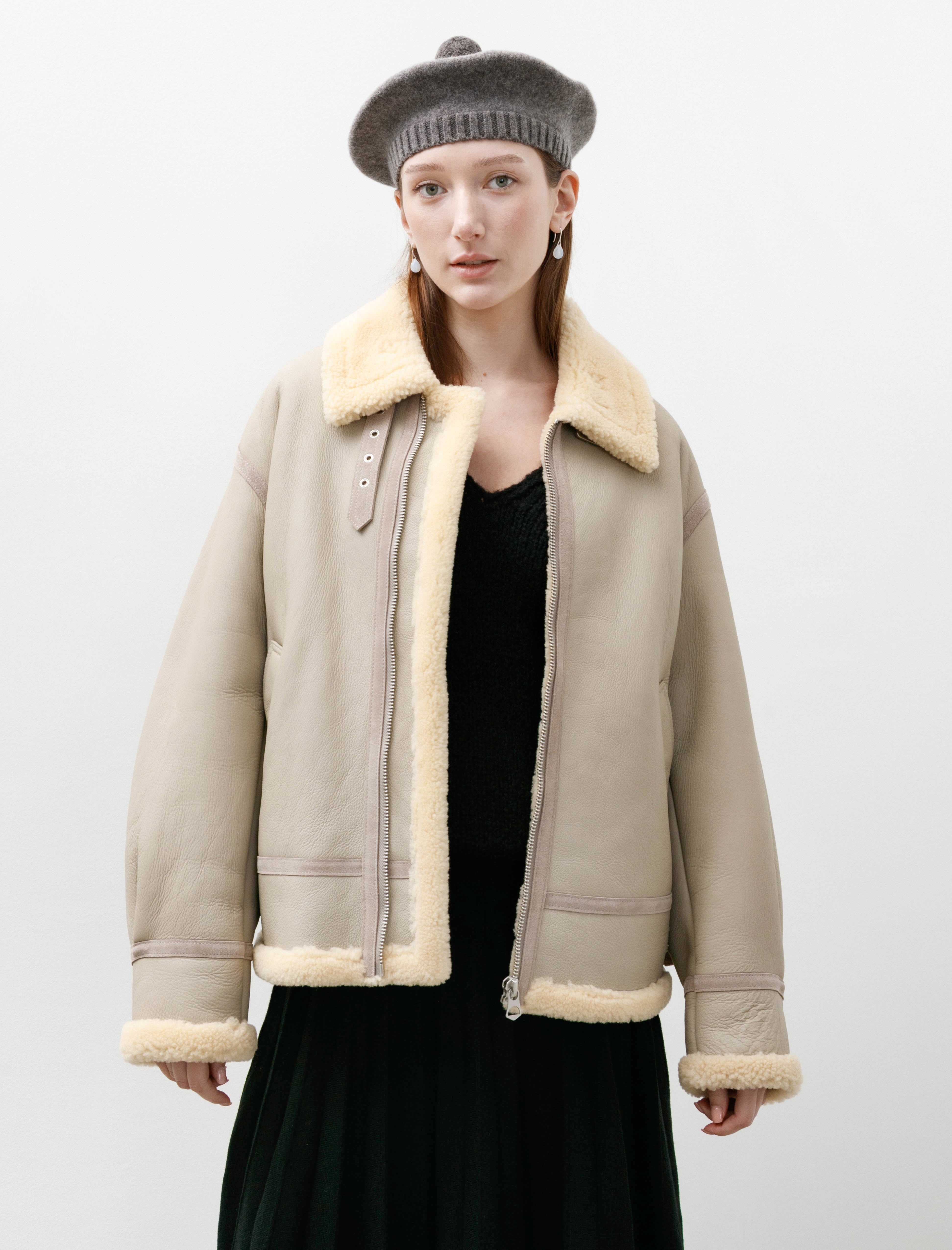 Graphpaper Sheep Mouton B-3 Flight Jacket Grege