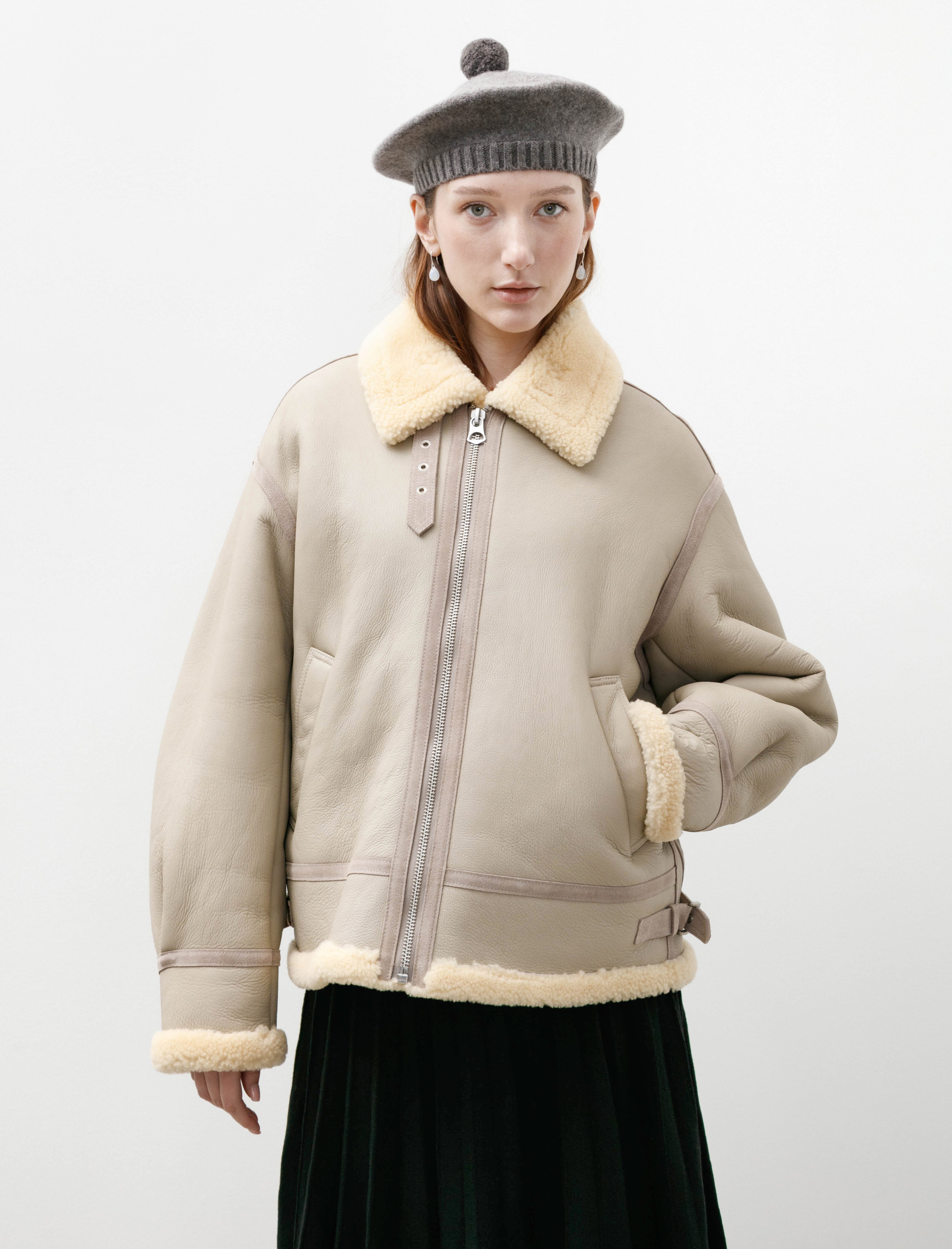 Graphpaper Sheep Mouton B-3 Flight Jacket Grege