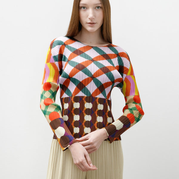 PLEATS PLEASE マルチカラー 幾何学模様 長袖トップス サイズ3の通販