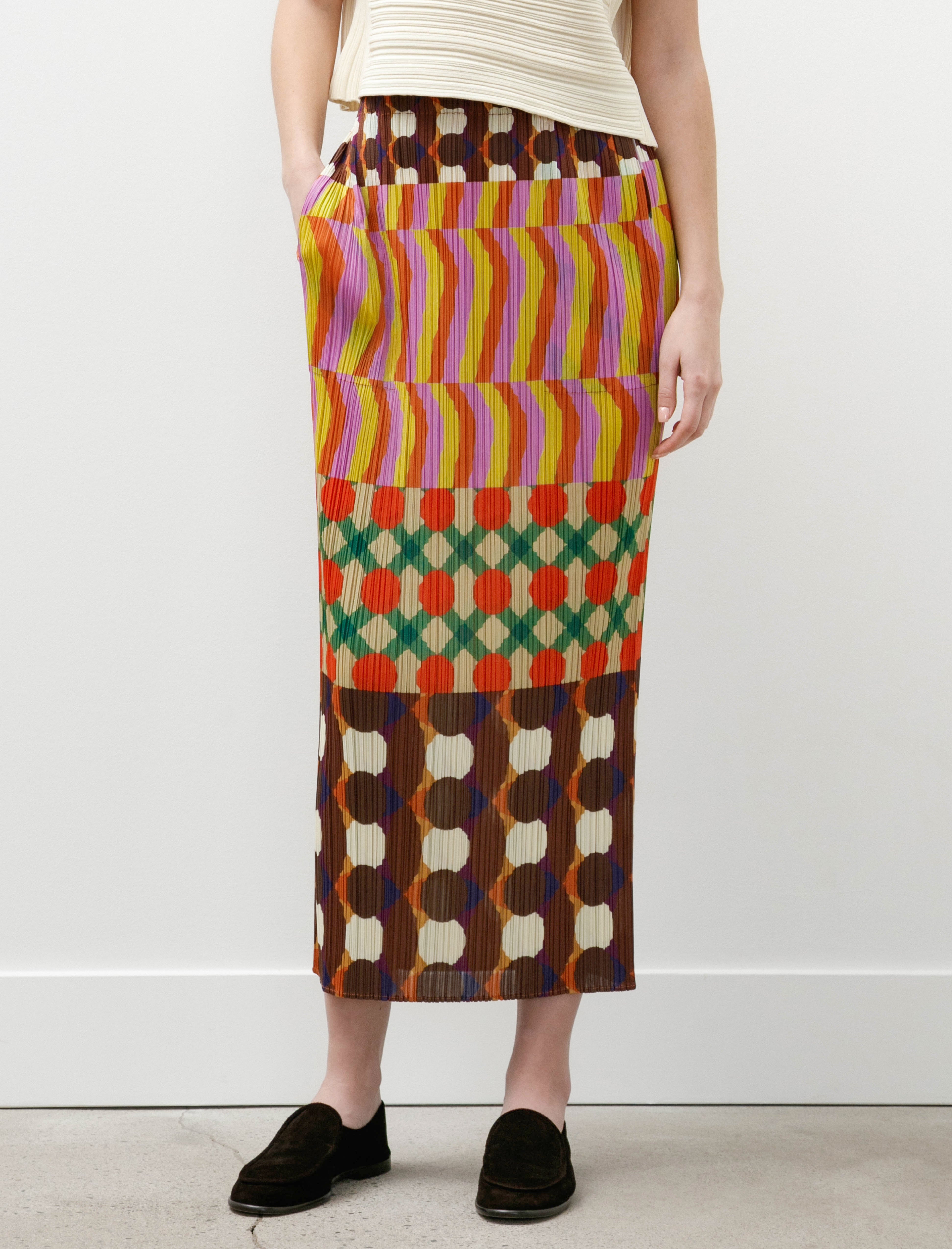 Pleats Please by Issey Miyake Harmony Printed Skirt Pink Multi