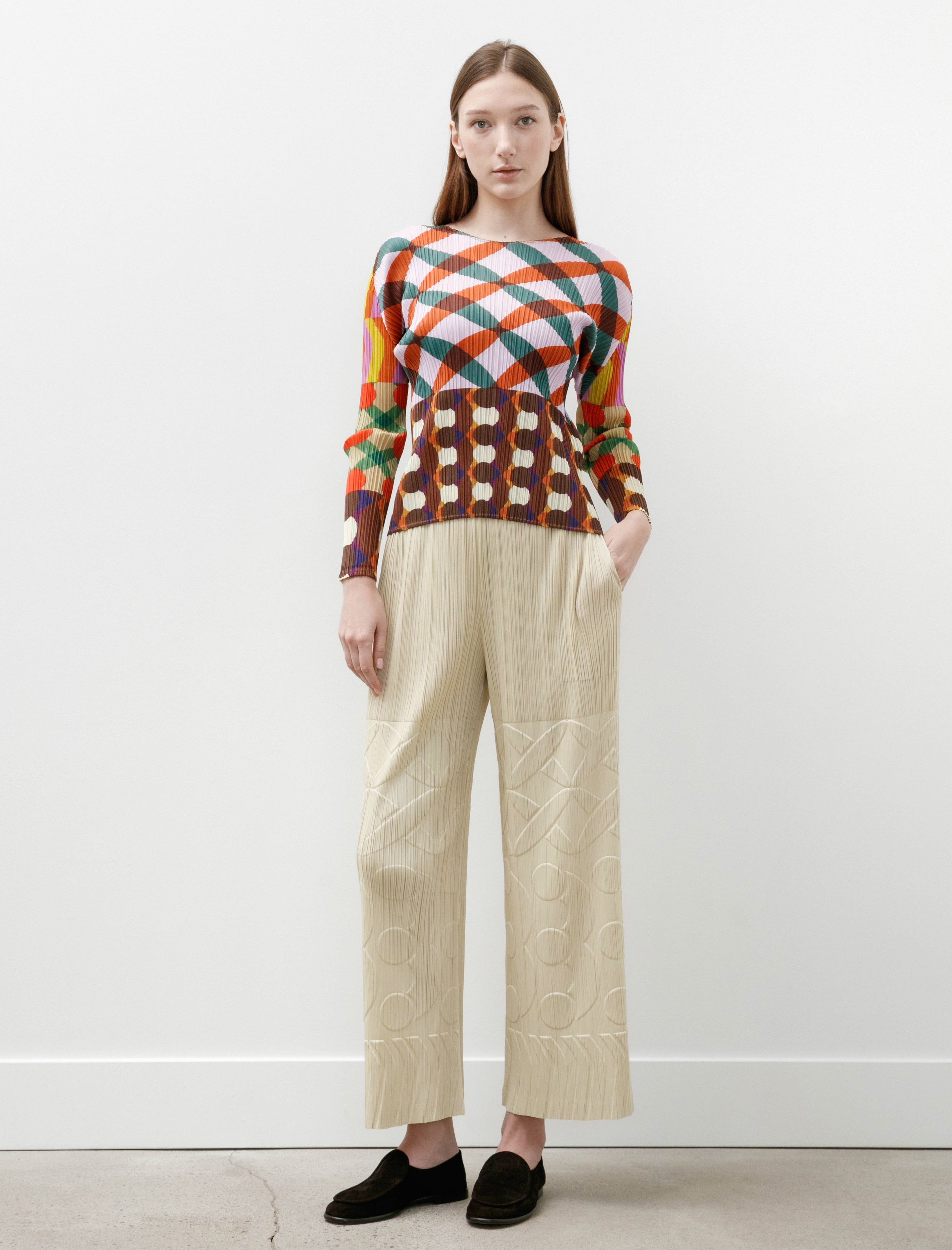 Pleats Please by Issey Miyake Tune Embossed Pants Ivory