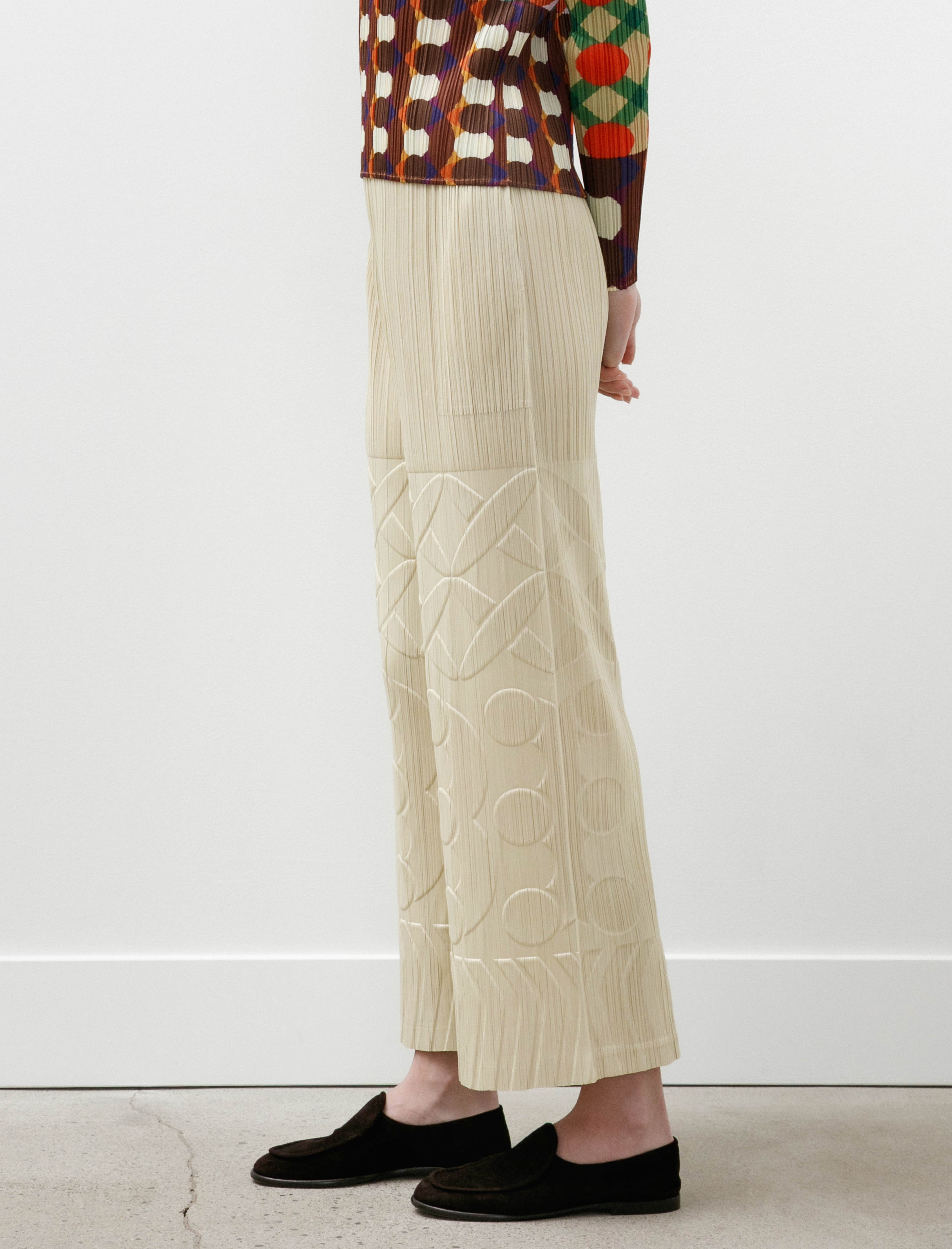 Pleats Please by Issey Miyake Tune Embossed Pants Ivory