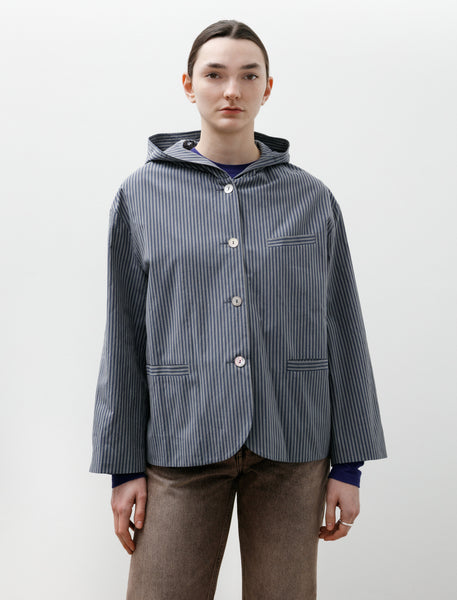 Cawley Japanese Typewriter Cotton Rory Hooded Shirt Navy/Camel