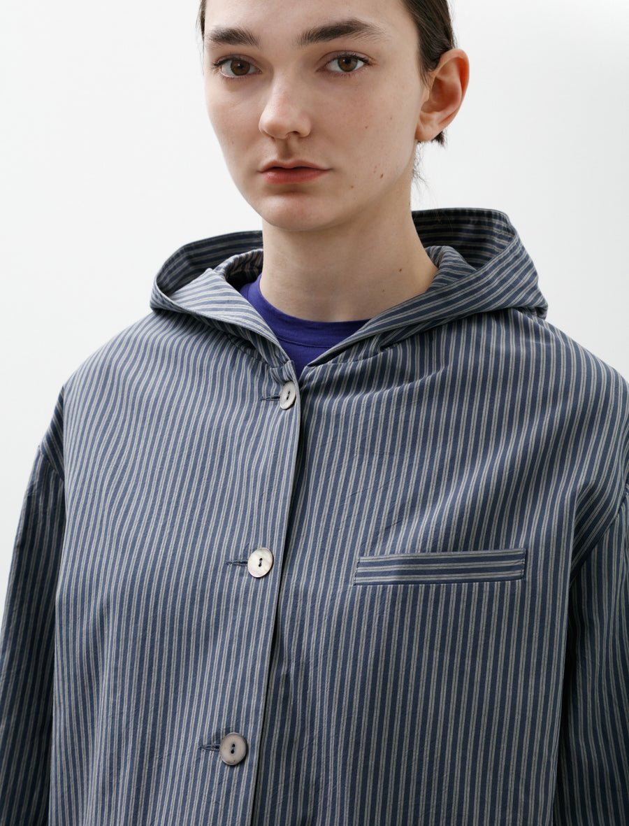 Japanese Typewriter Cotton Rory Hooded Shirt Navy/Camel Stripe - Image 2