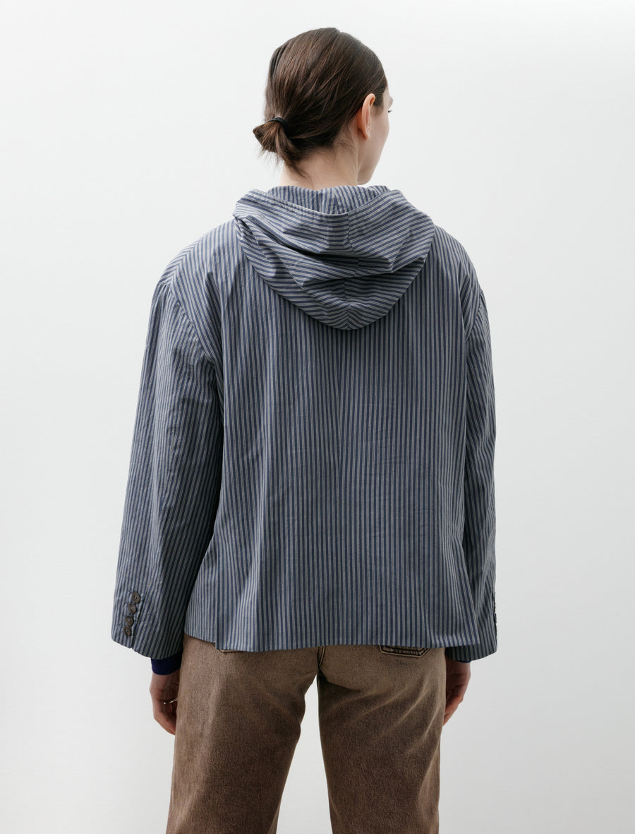 Japanese Typewriter Cotton Rory Hooded Shirt Navy/Camel Stripe - Image 4
