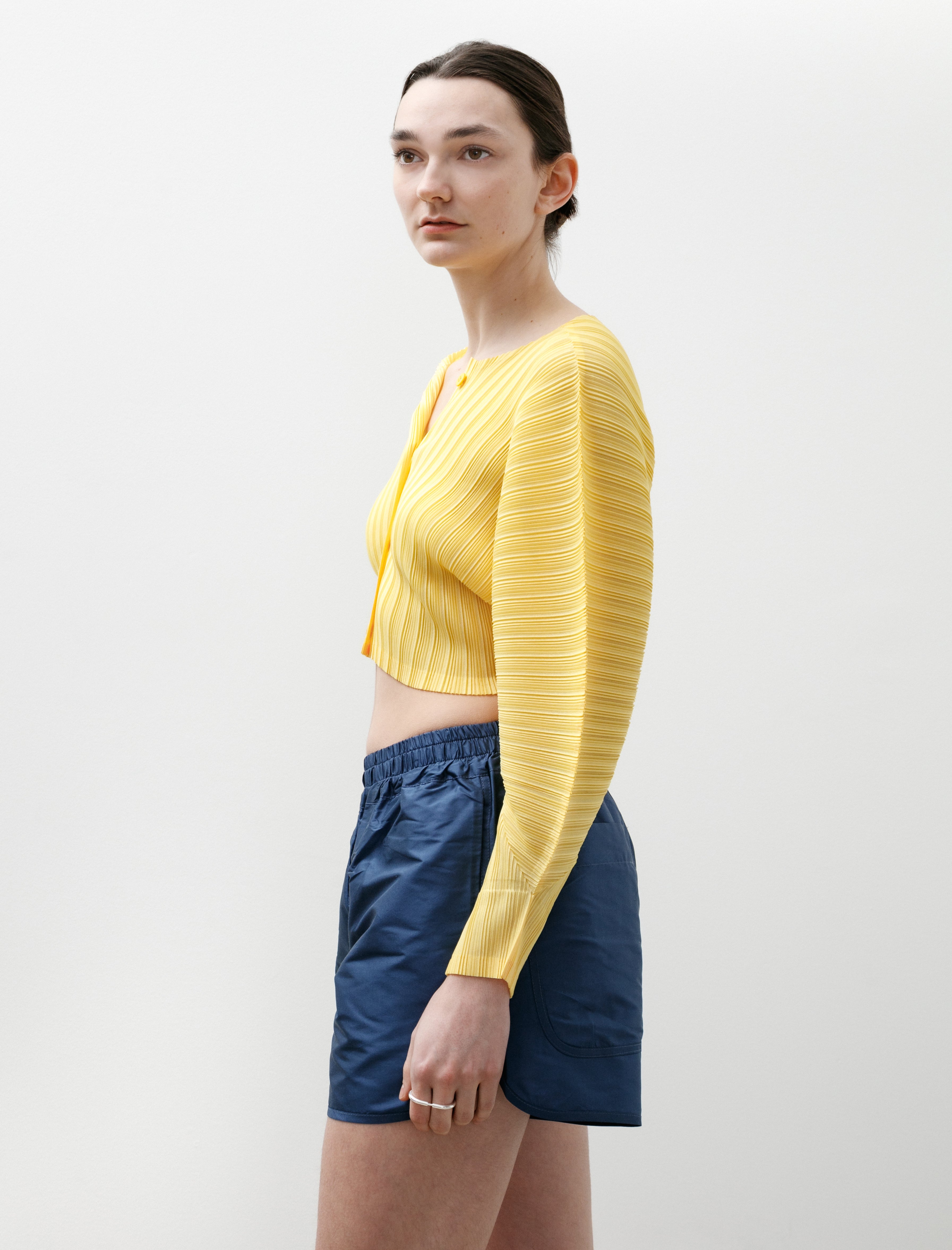 Pleats Please Rib Pleats Cardigan Yellow