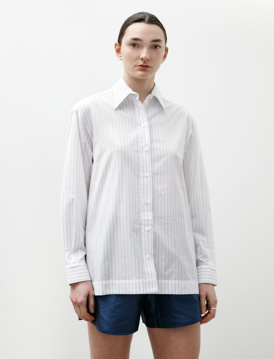 Japanese Organic Cotton June Shirt Sky/White Stripes - Image 1