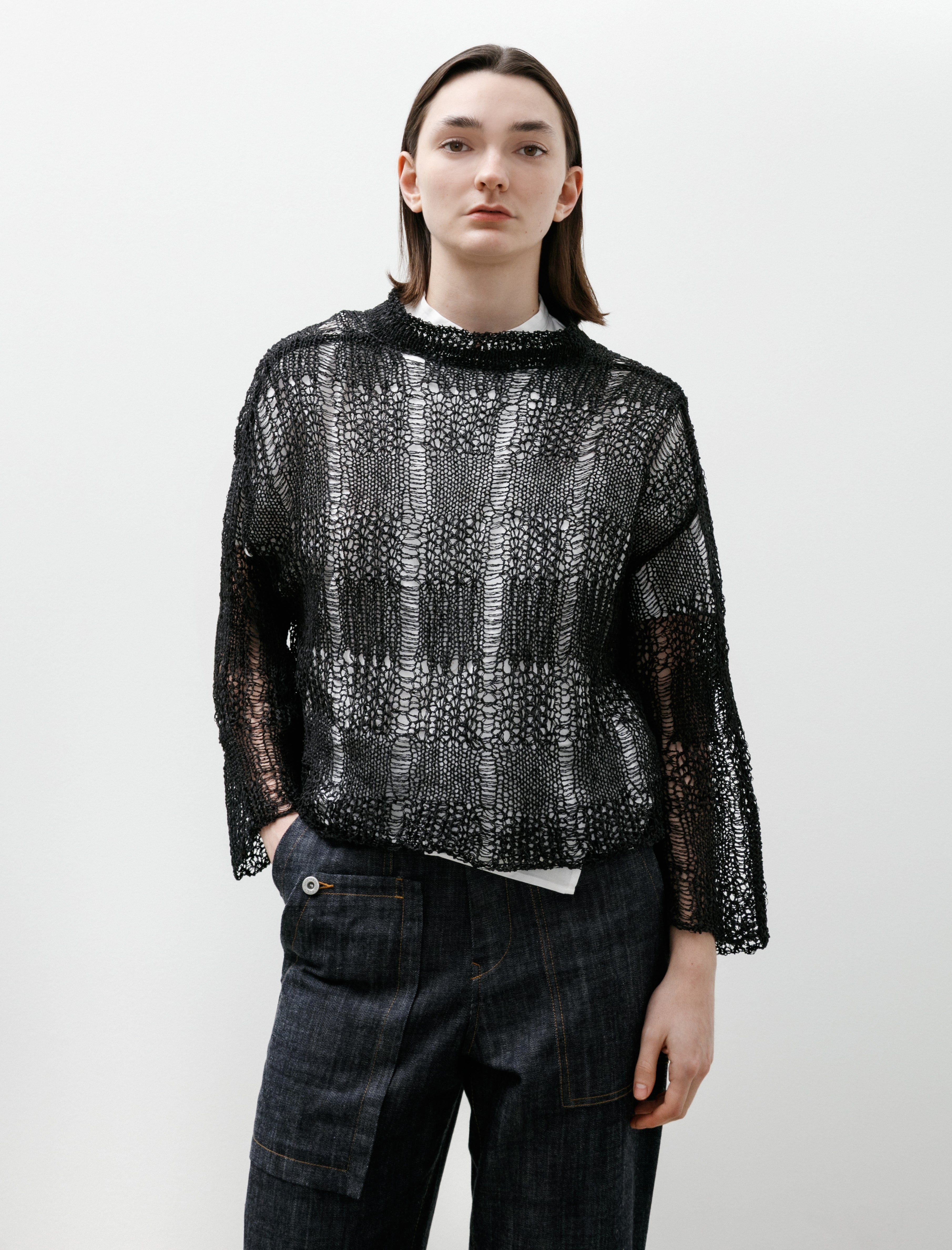 
Y's by Yohji Yamamoto Open Weave String Collar Pullover Black