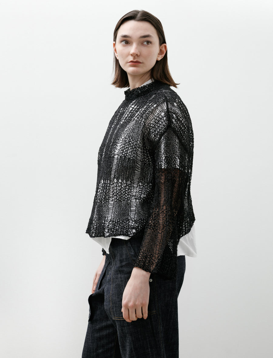 Y's by Yohji Yamamoto Open Weave String Collar Pullover Black