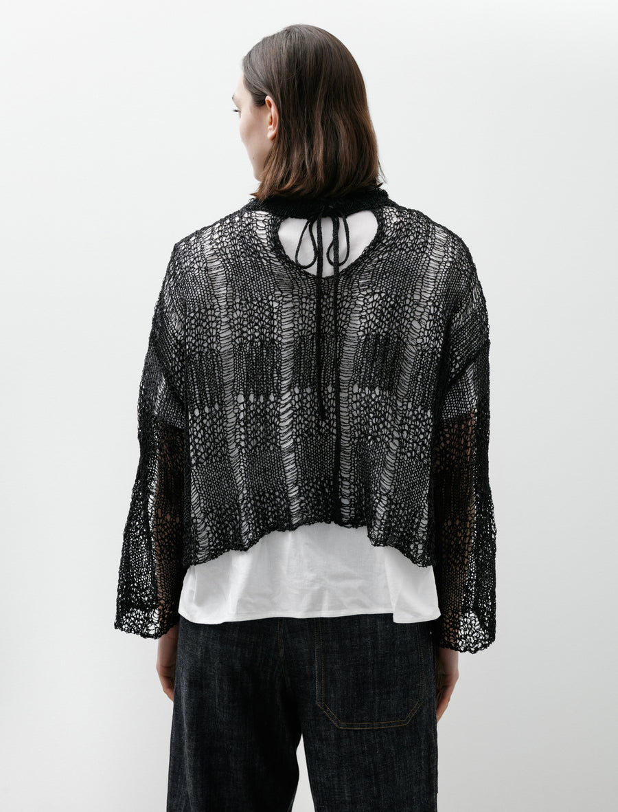 Y's by Yohji Yamamoto Open Weave String Collar Pullover Black