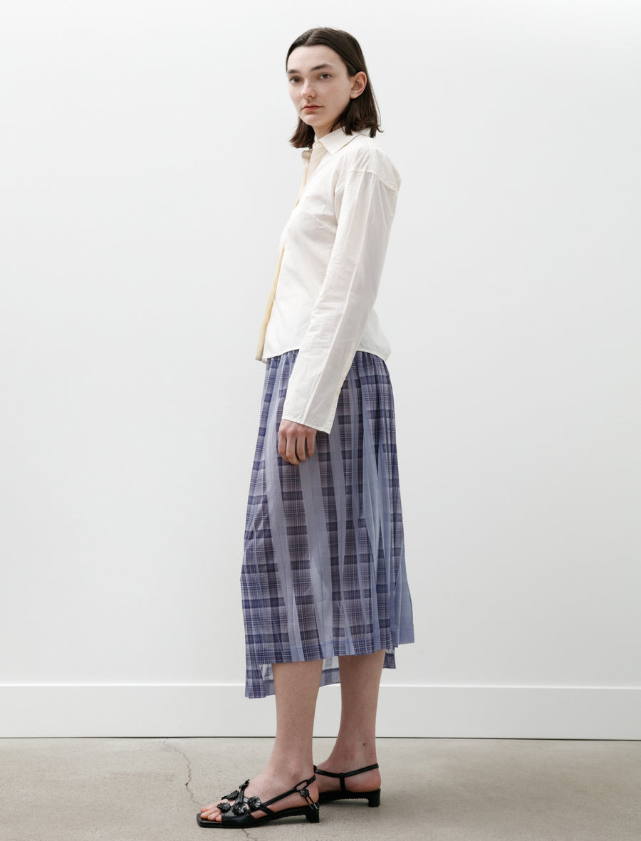 Pleat Printed Plaid Skirt Light Blue - Image 3
