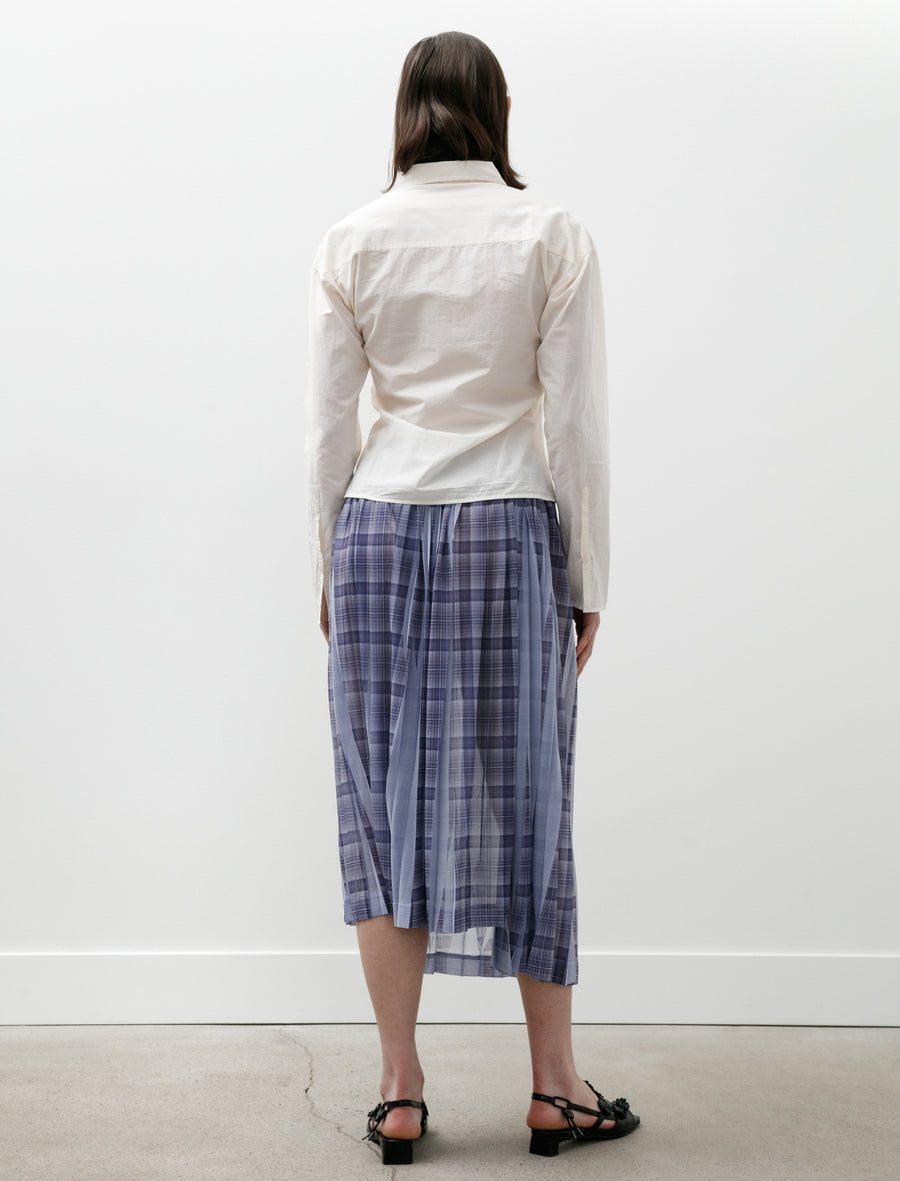 Pleat Printed Plaid Skirt Light Blue - Image 6