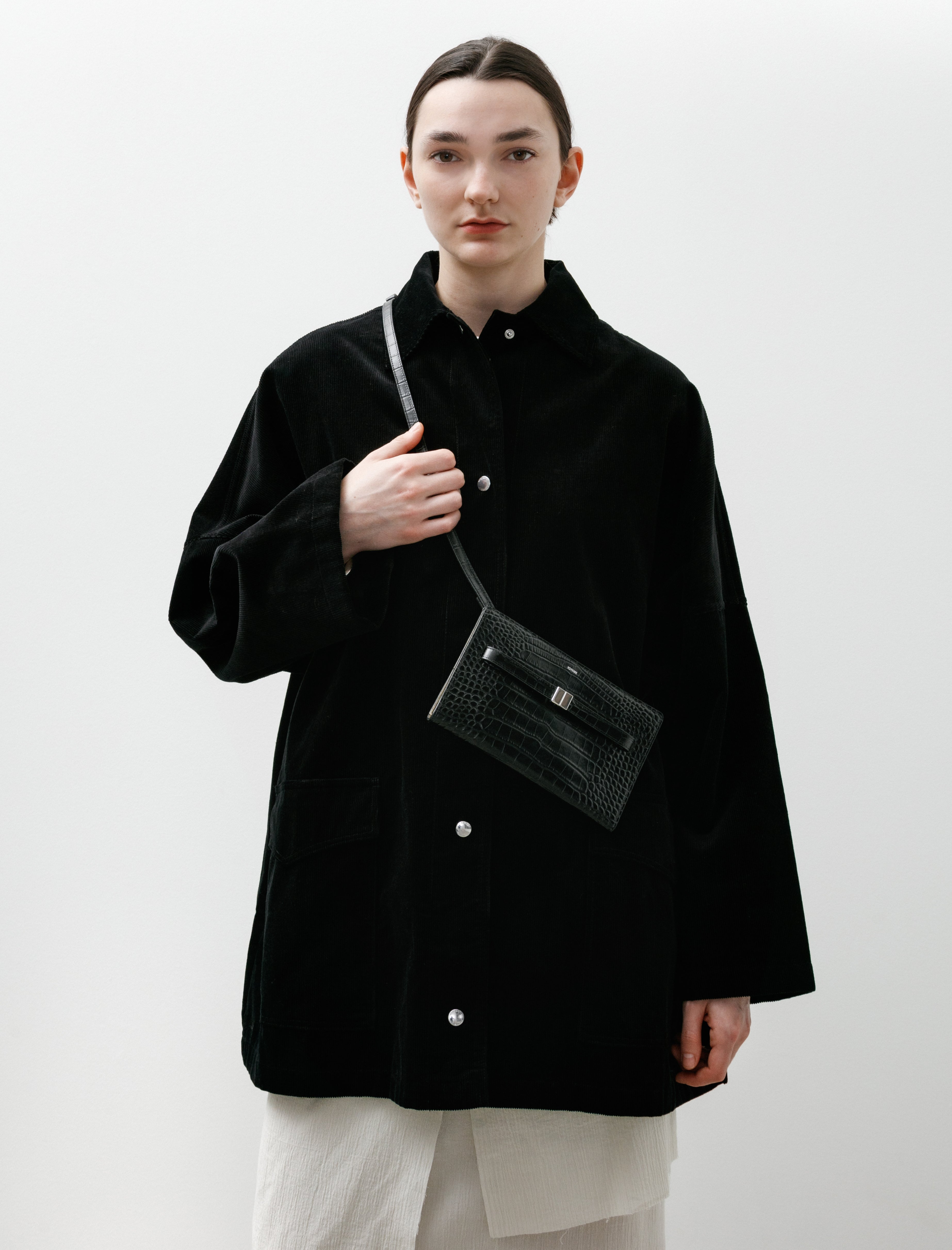 Totême Belted Croco Embossed Crossbody Bag Black