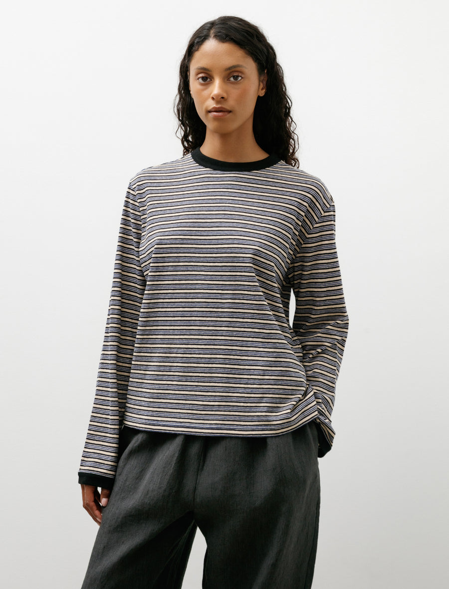 Japanese Striped Jersey Long Sleeve T-Shirt Blue Stripe - Image 1