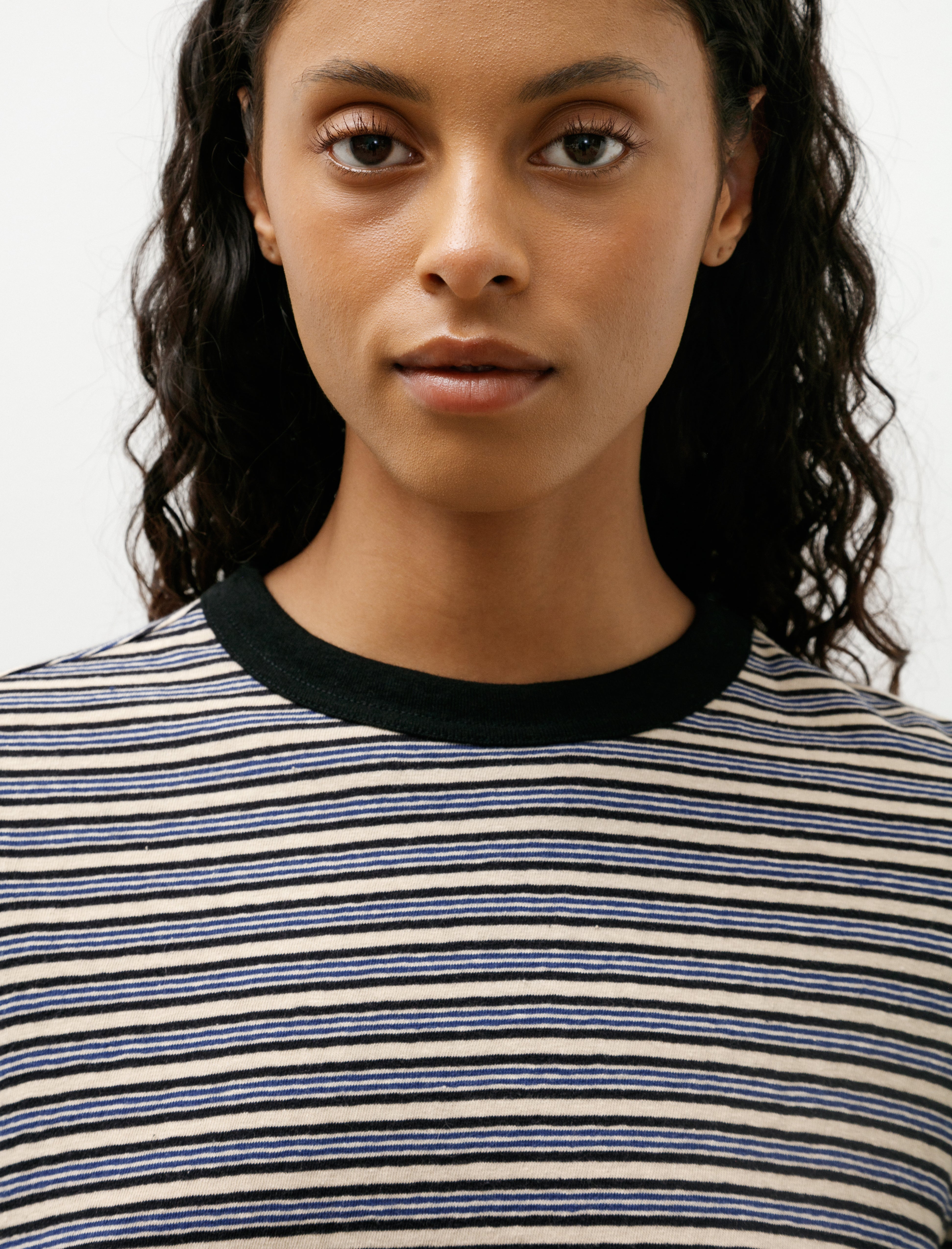 Japanese Striped Jersey Long Sleeve T-Shirt Blue Stripe