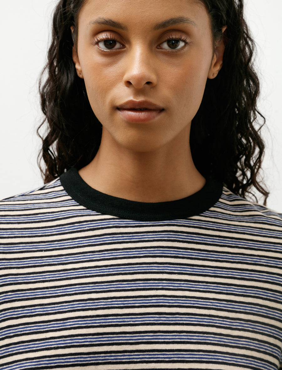 Japanese Striped Jersey Long Sleeve T-Shirt Blue Stripe - Image 2