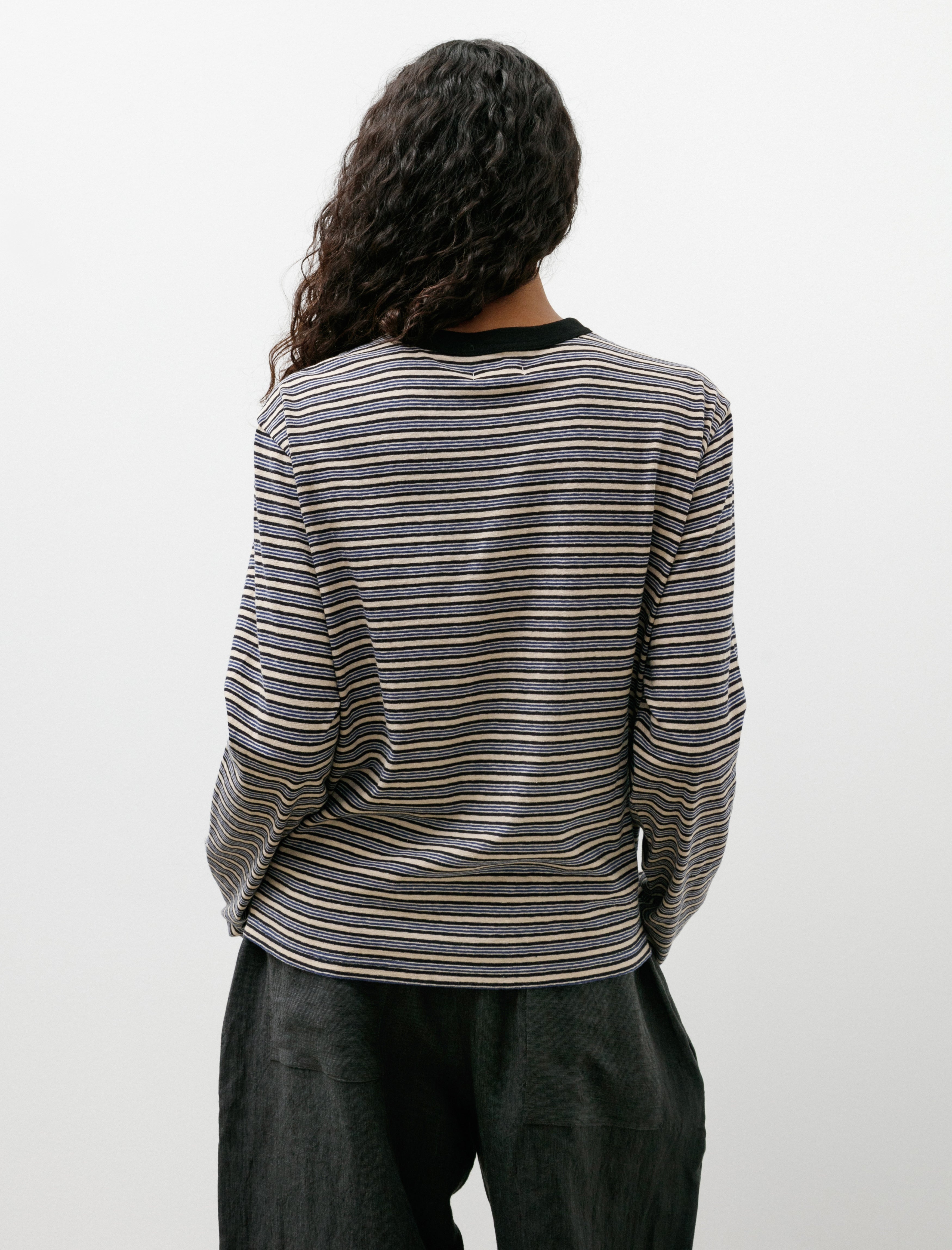 Japanese Striped Jersey Long Sleeve T-Shirt Blue Stripe