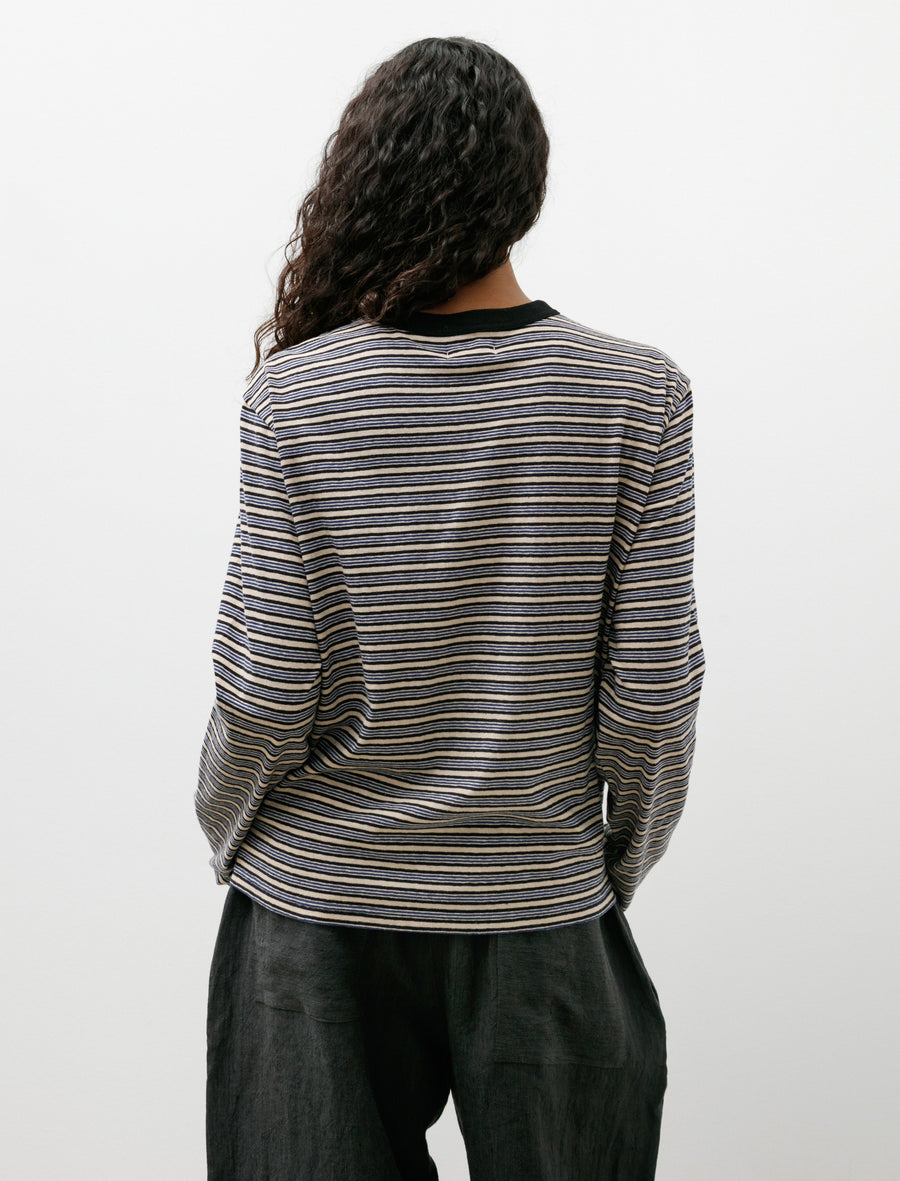 Japanese Striped Jersey Long Sleeve T-Shirt Blue Stripe - Image 4