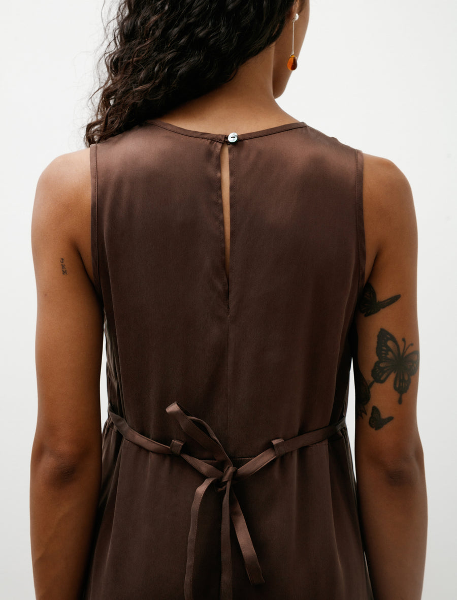 Sandwashed Satin Erika Dress Chocolate - Image 4